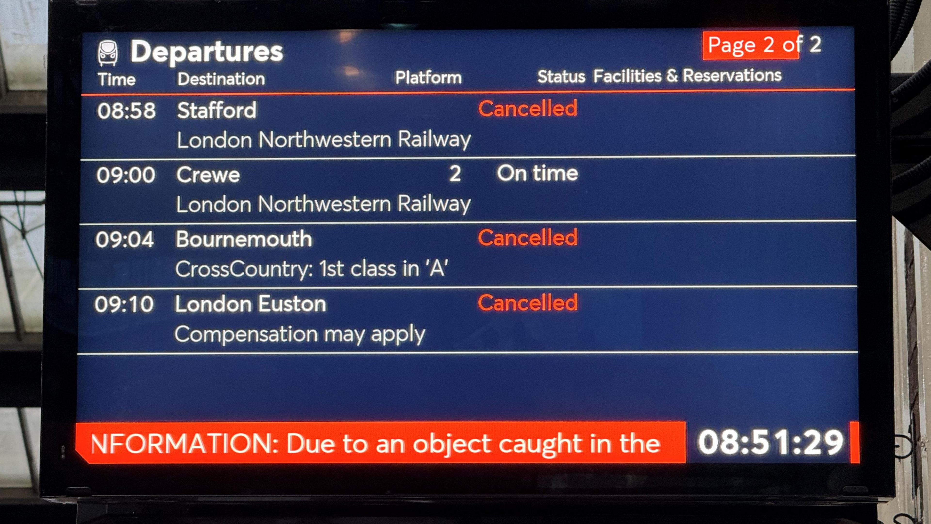 A departure board at Stoke Station