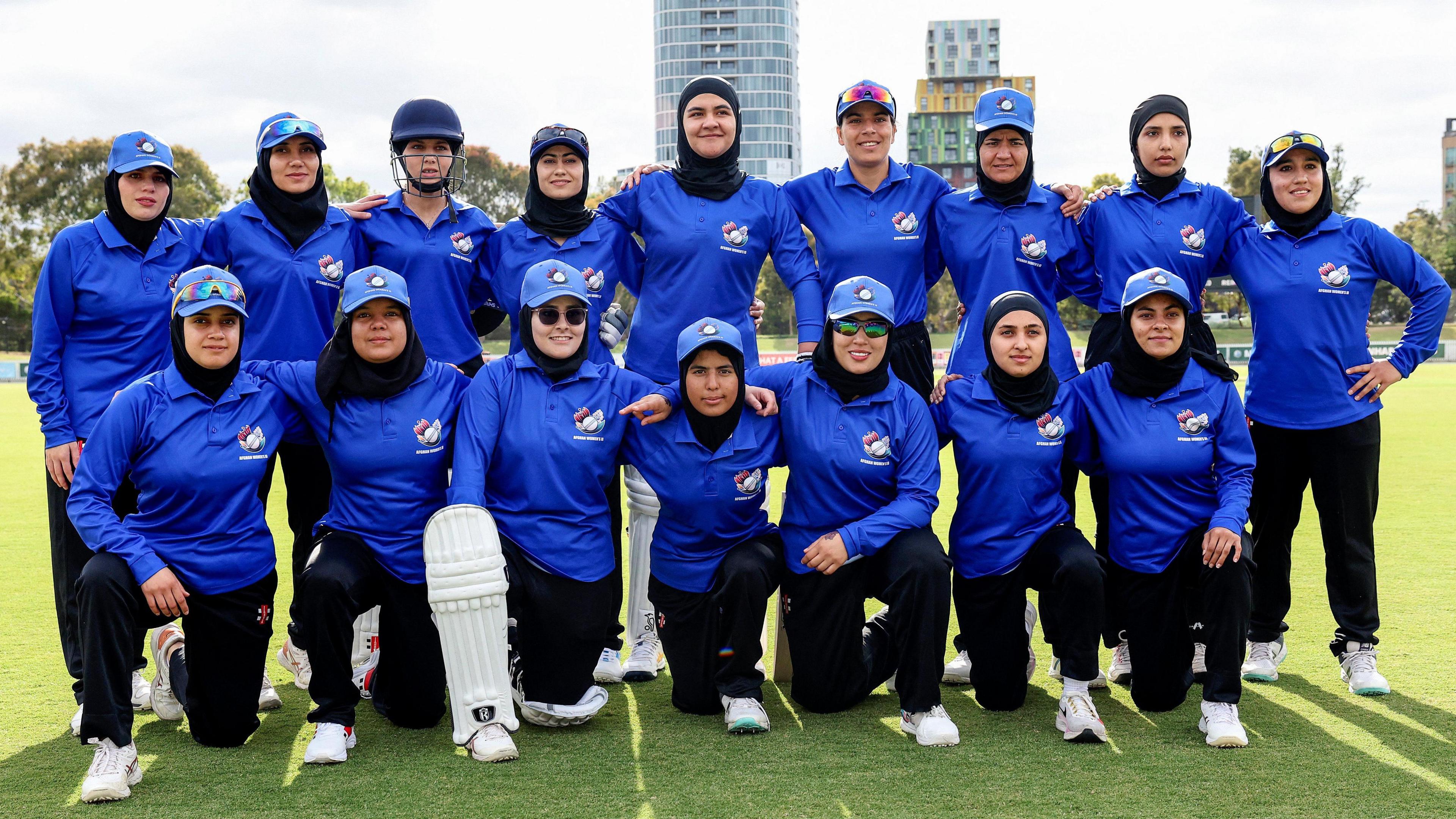 Afghan women's cricketers before match in Melbourne