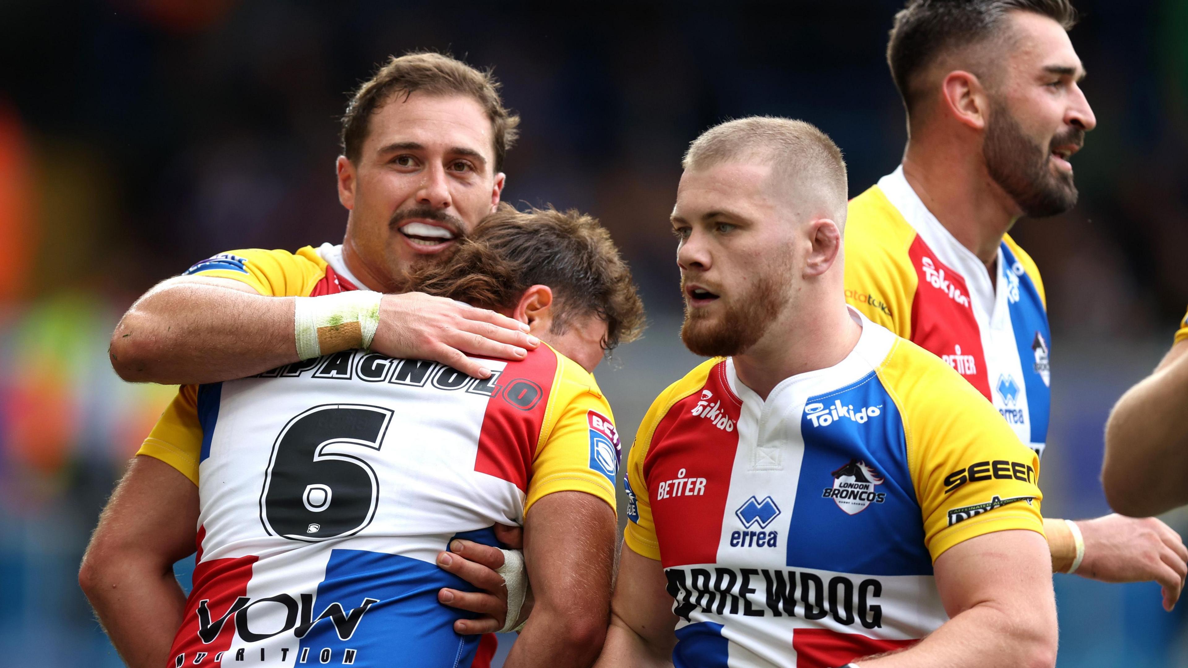 London Broncos celebrate a try