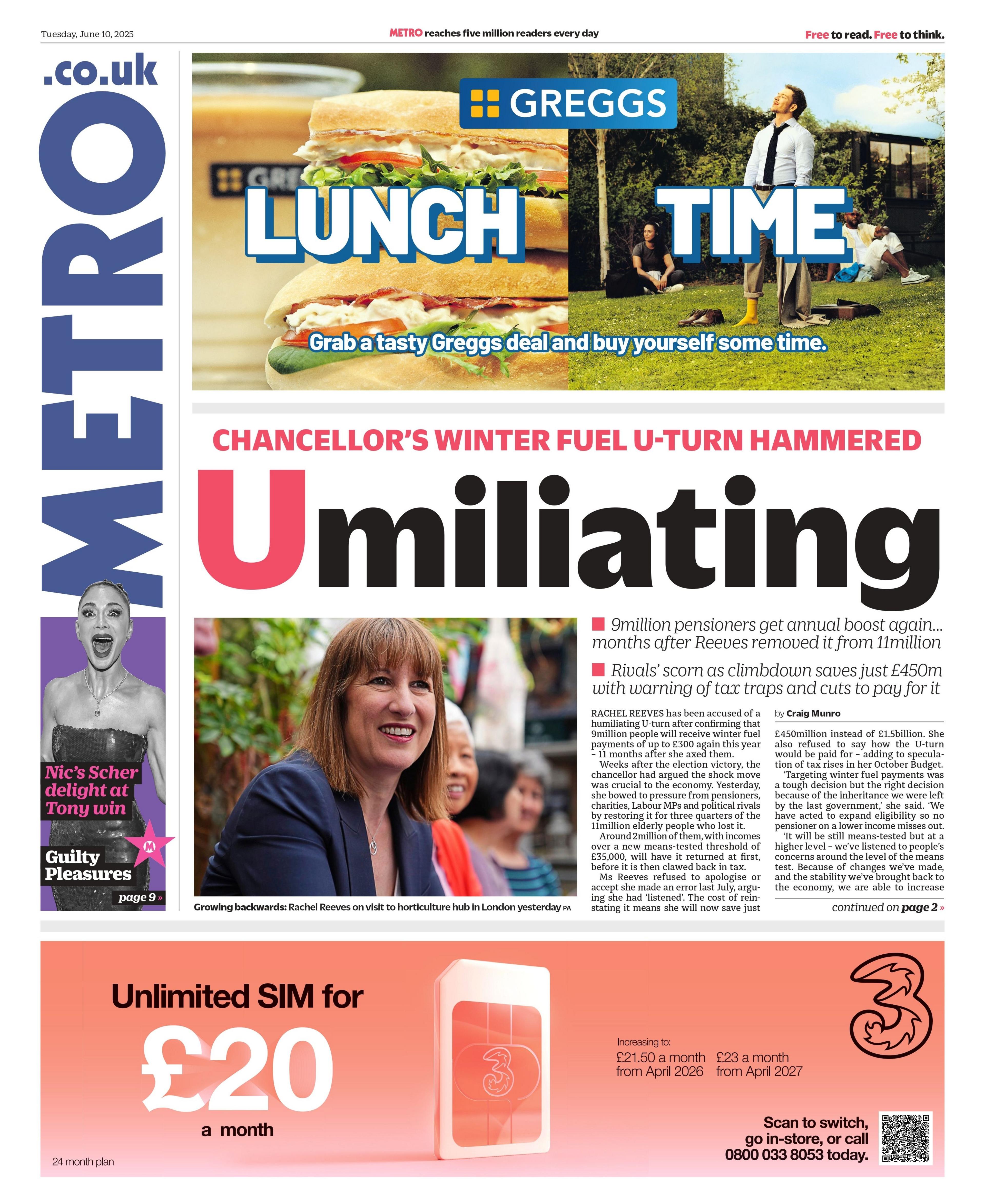 The headline of Metro reads: "Umiliating".