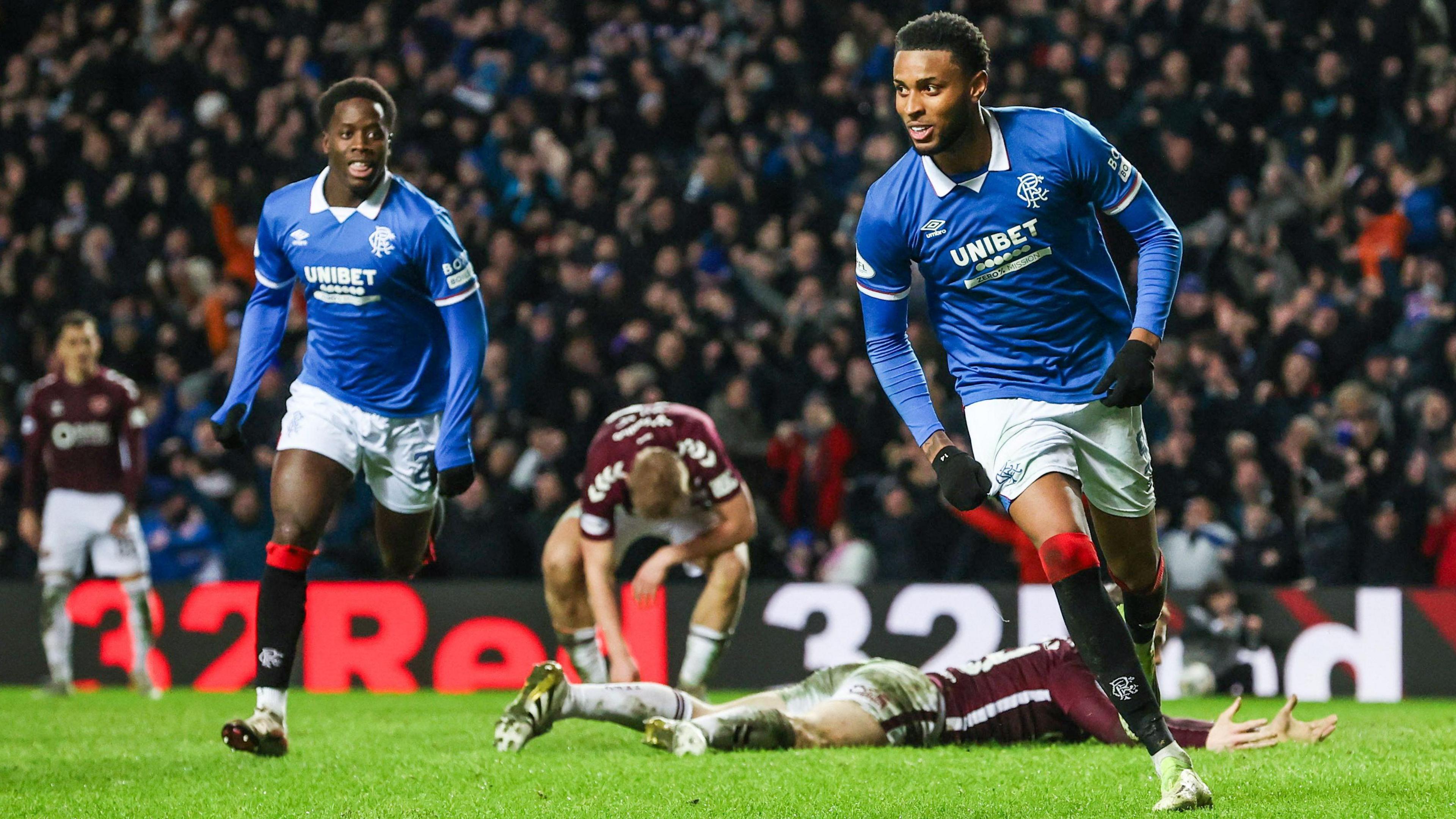 Youssef Chermiti celebrates after scoring for Rangers against Hearts