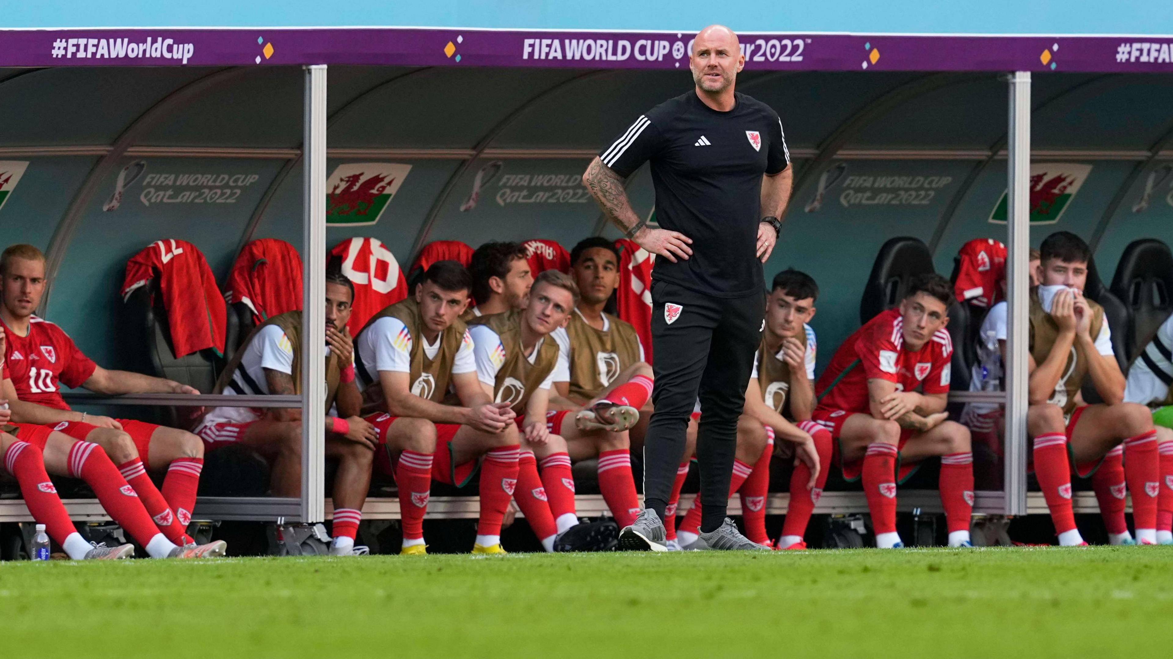 Rob Page stands on the touchline at the World Cup