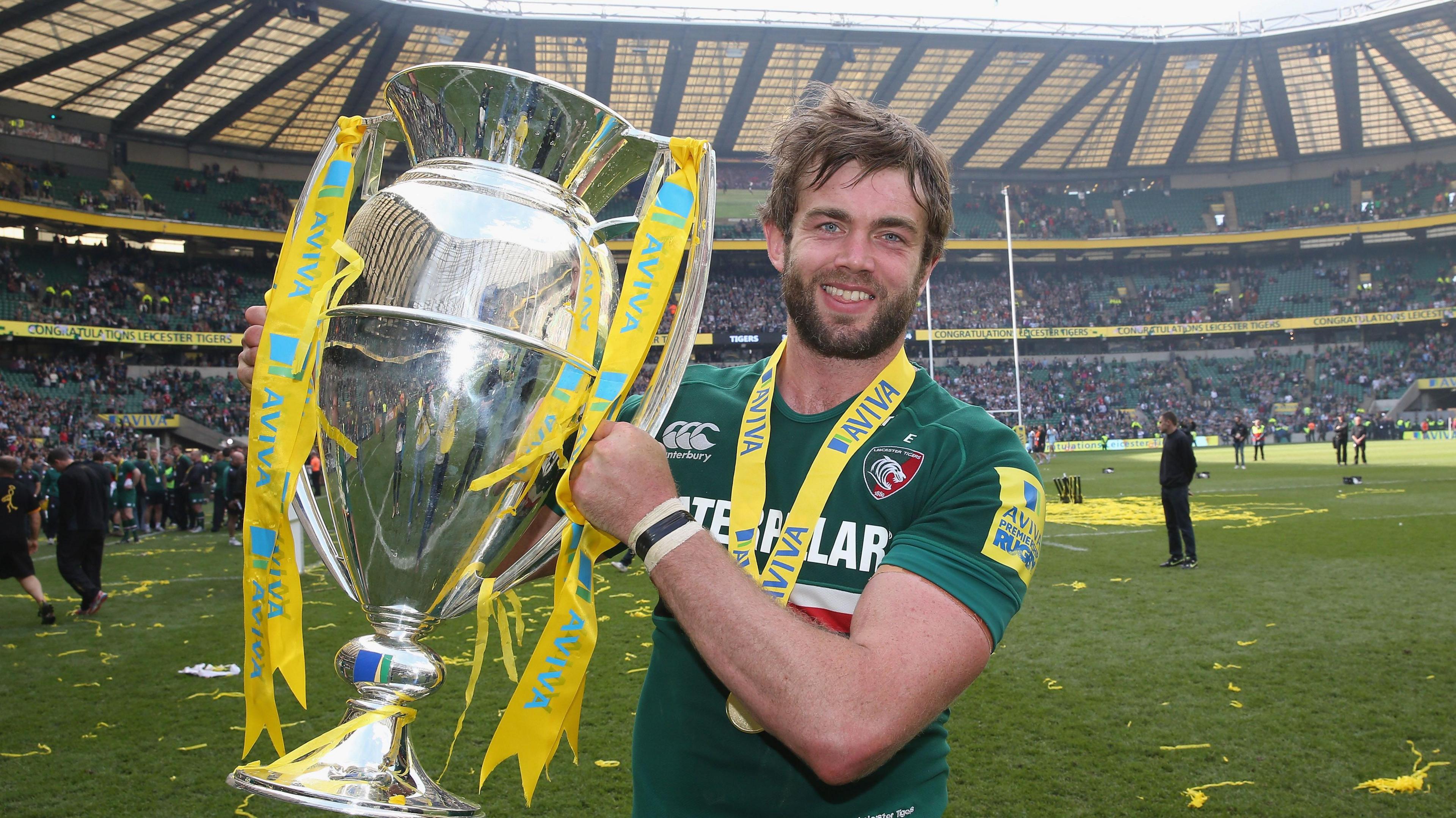 Geoff Parling of Leicester Tigers celebrates after their victory during the Aviva Premiership Final between Leicester Tigers and Northampton Saints