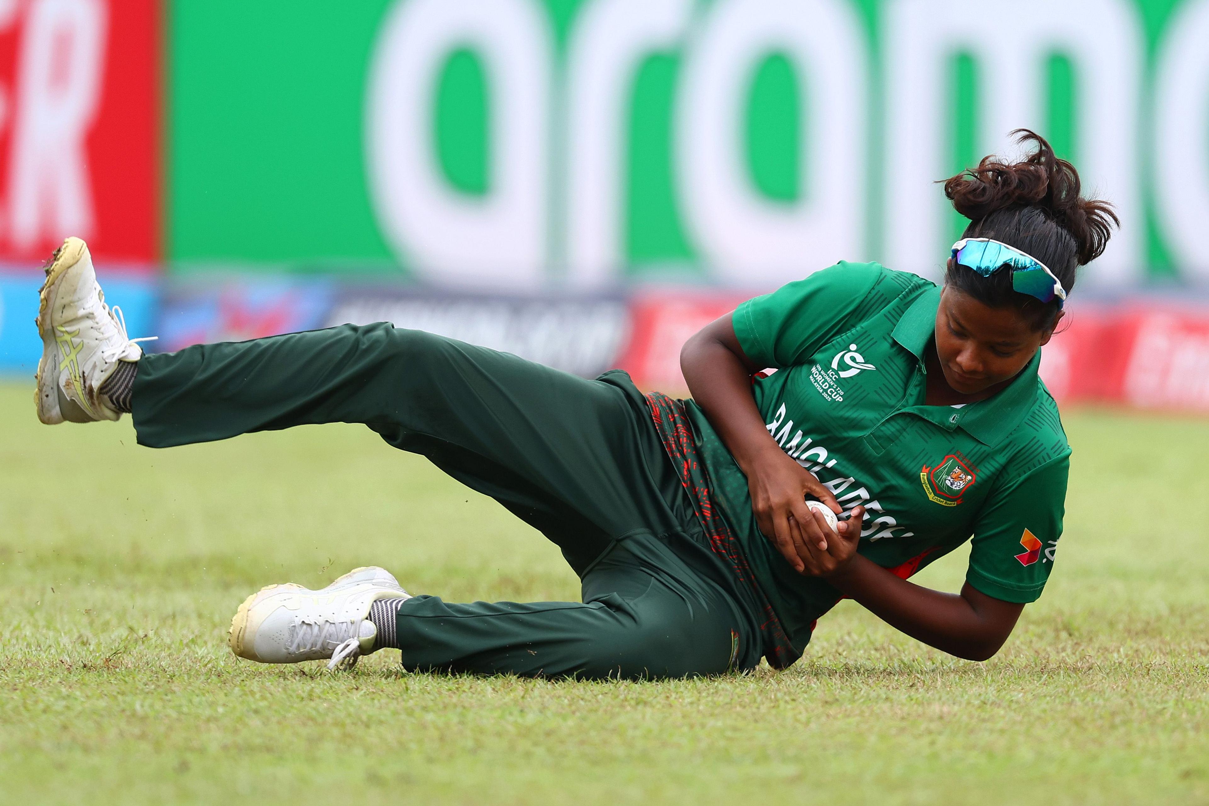 Jannatul Maoua of Bangladesh catches out Asabi Callender of West Indies during the ICC Women's U19 T20 World Cup 2025: Super Six match between Bangladesh and West Indies at Bayuemas Oval in Kuala Lumpur, Malaysia