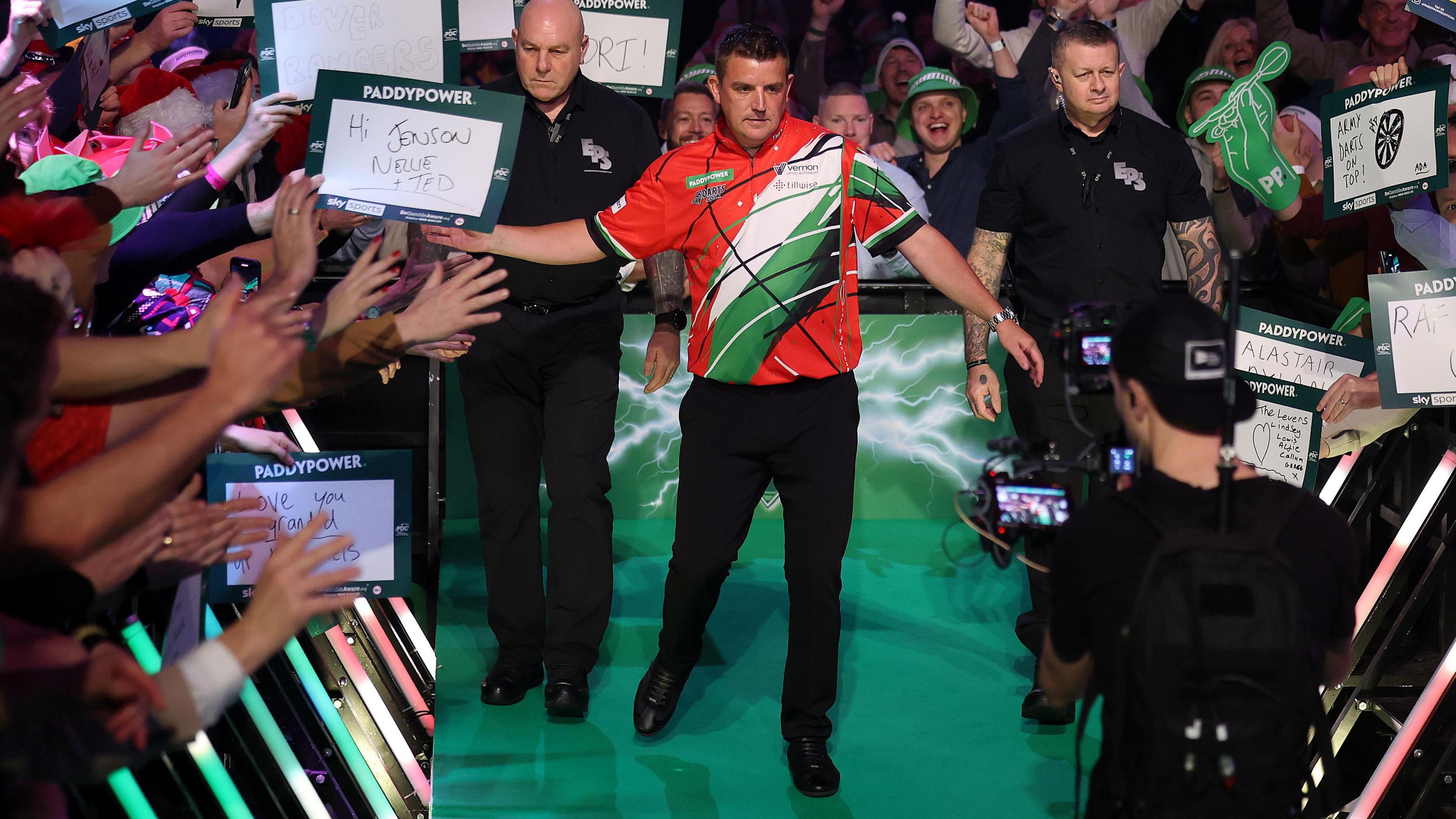 David Davies during his walk-on at Alexandra Palace