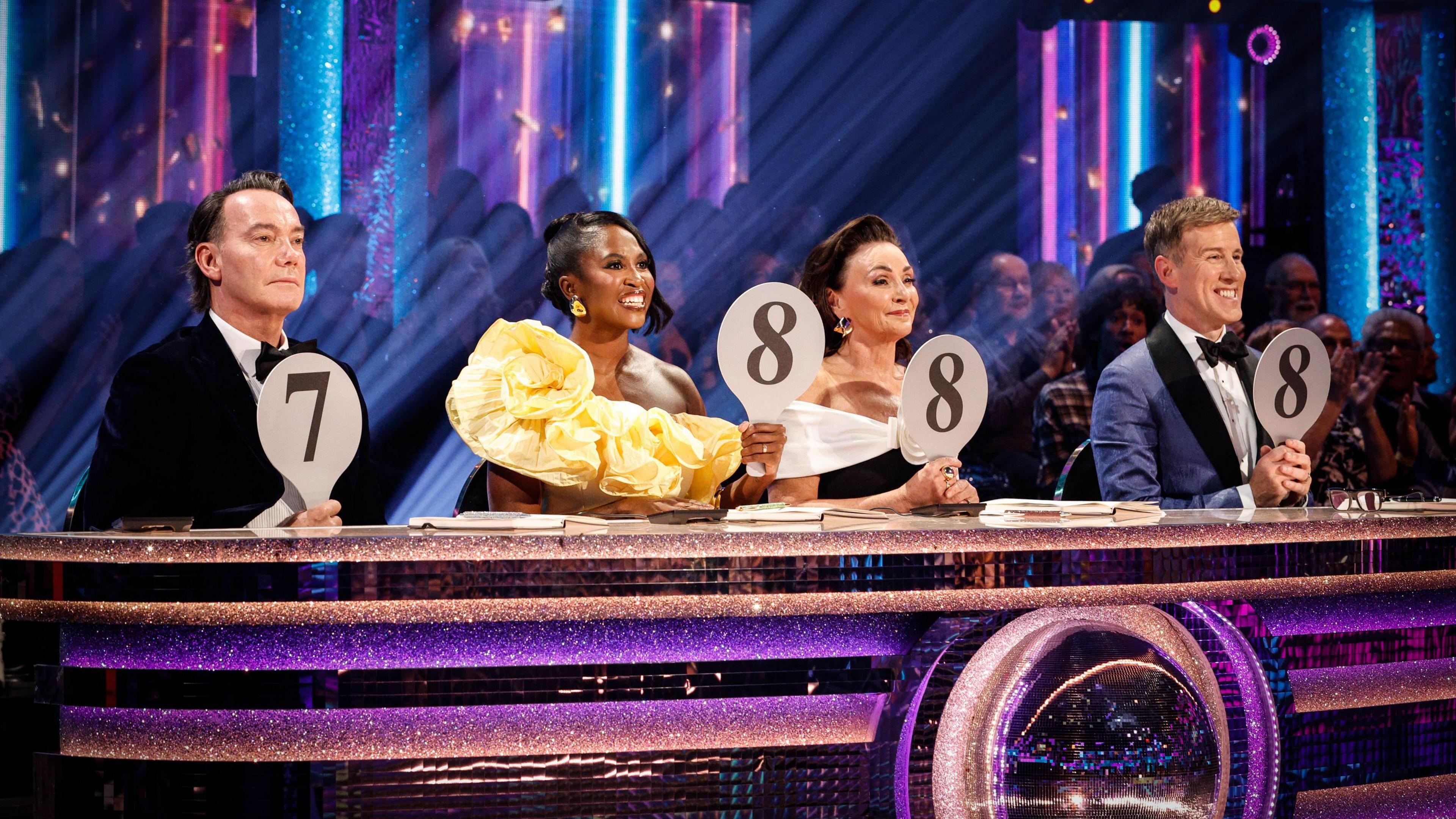 Craig Revel Horwood, Motsi Mabuse, Shirley Ballas and Anton Du Beke during their appearance on the live show of Saturday's Strictly Come Dancing show.
