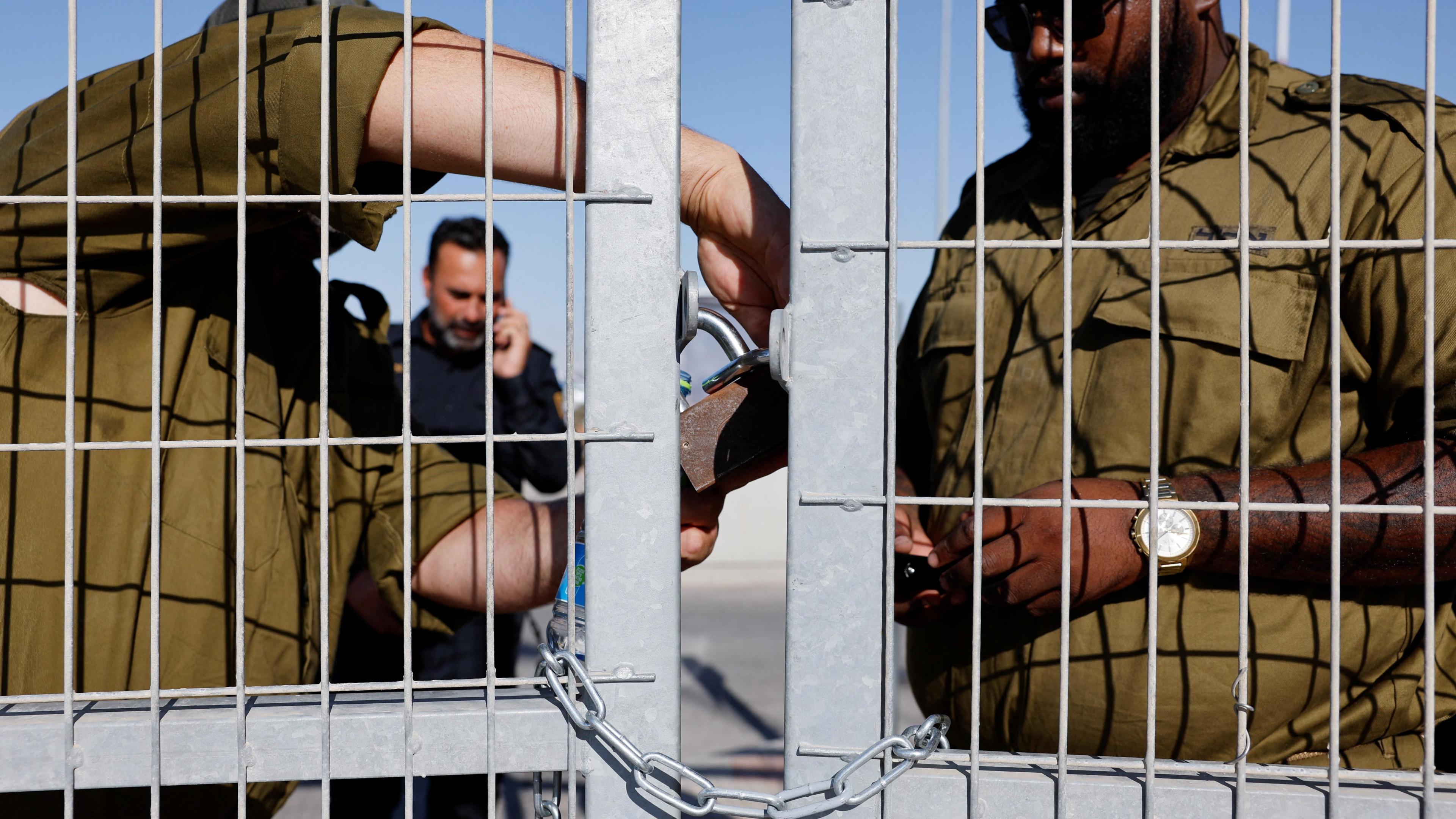 Soldiers at the Sde Teiman detention facility in Israel, where authorities have said they are investigating allegations of abuse