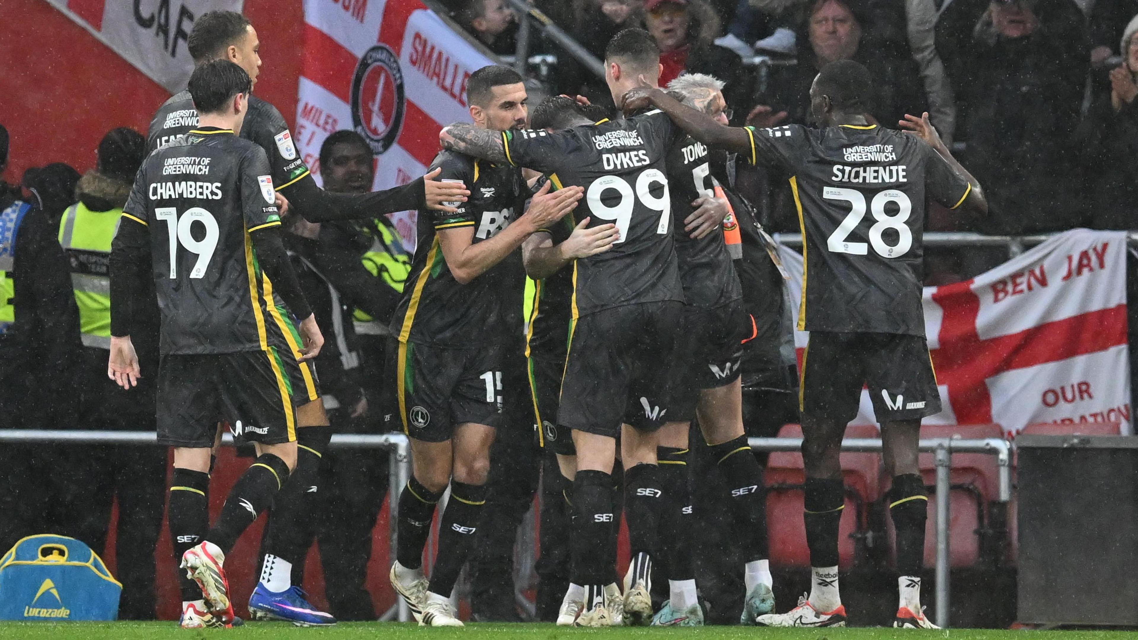 Charlton celebrate after scoring at Southampton