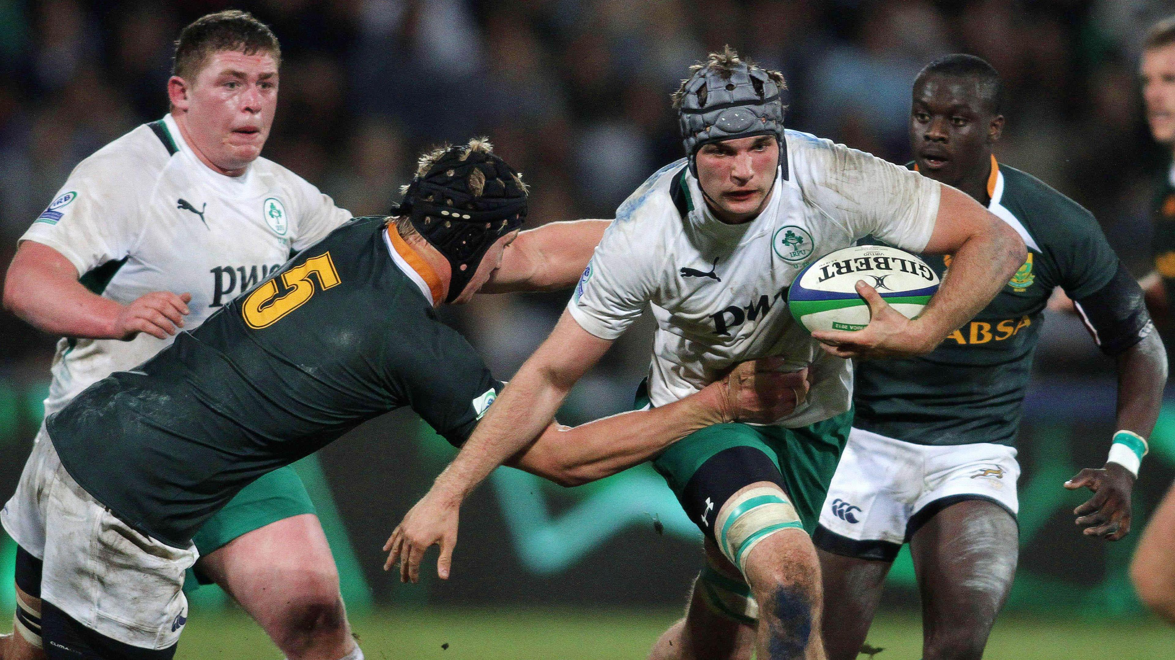 Tadhg Beirne carries against South Africa for the Ireland under-20s