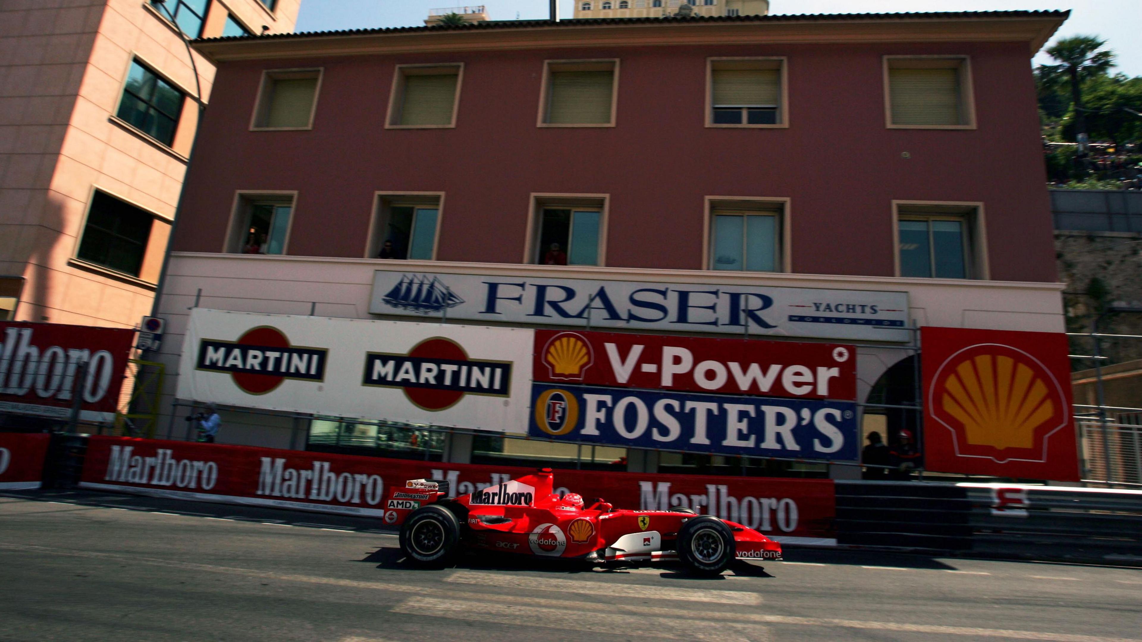 Michael Schumacher's Ferrari parked at La Rascasse during qualifying in 2006