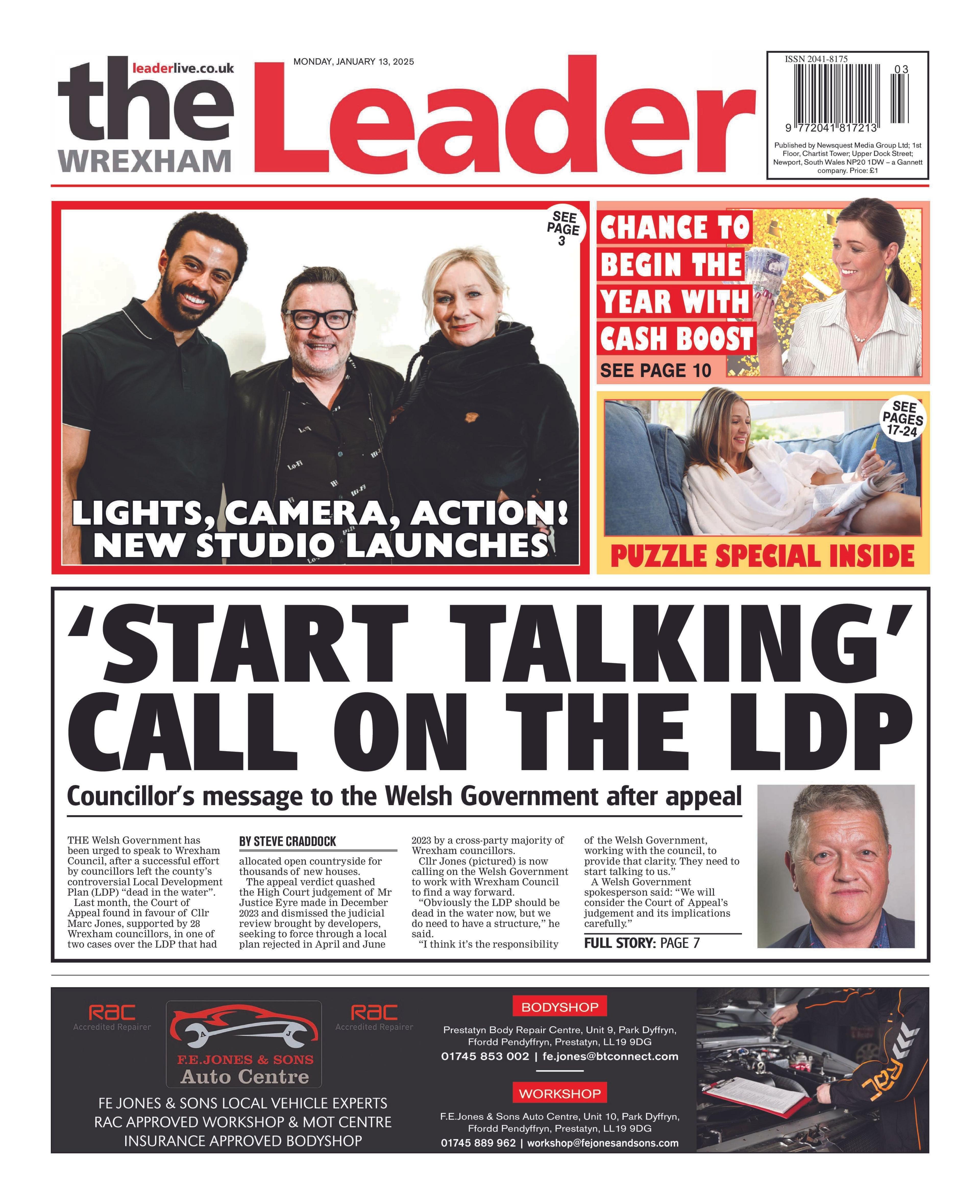 The front page of the Wrexham Leader