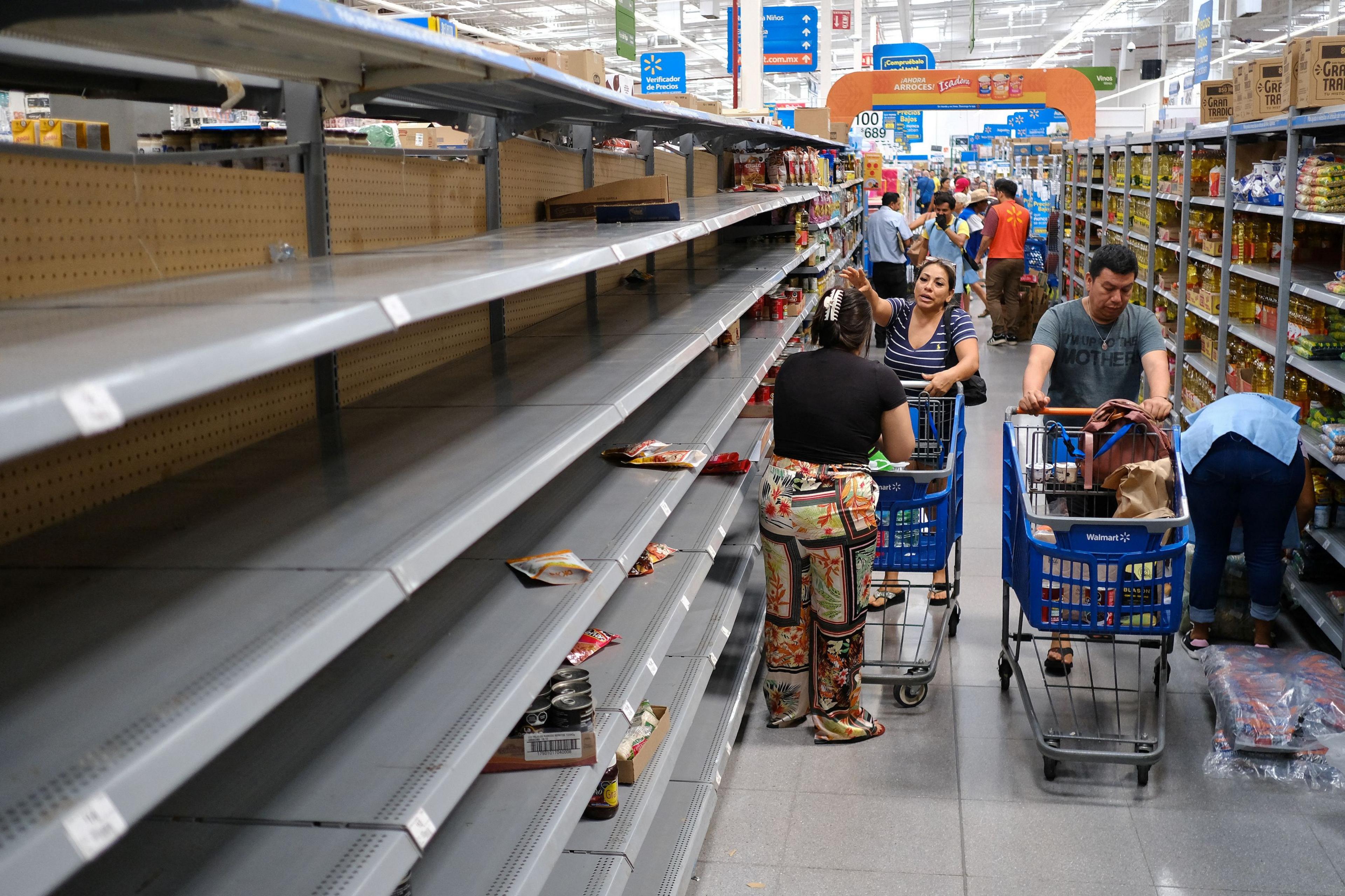 empty supermarket shelves in Cancun, Mexico