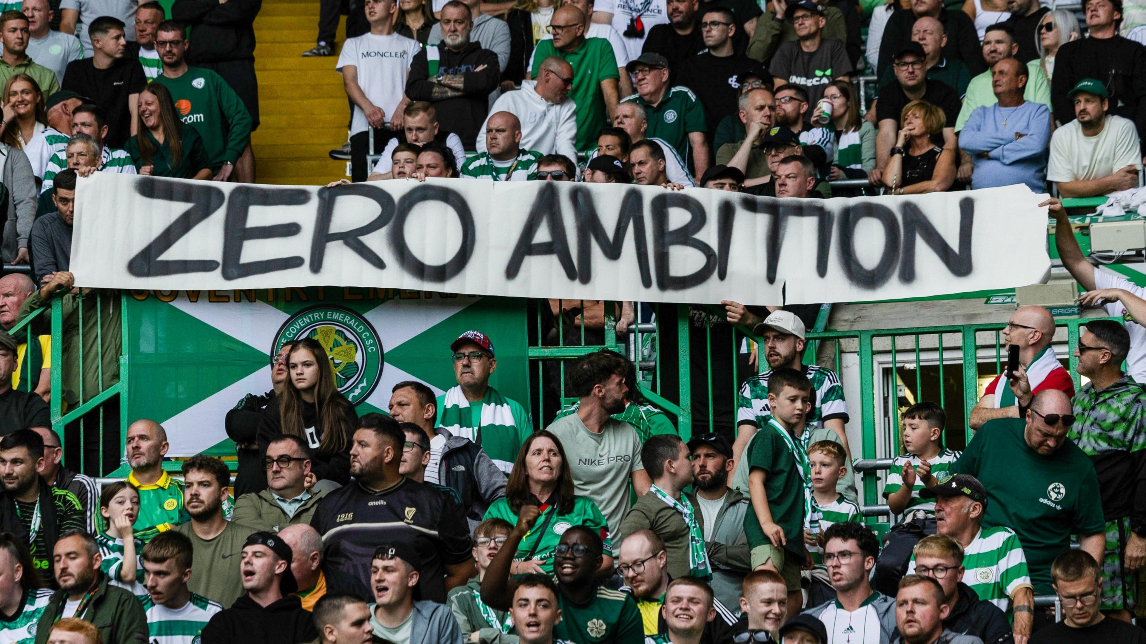 Celtic fans display a banner