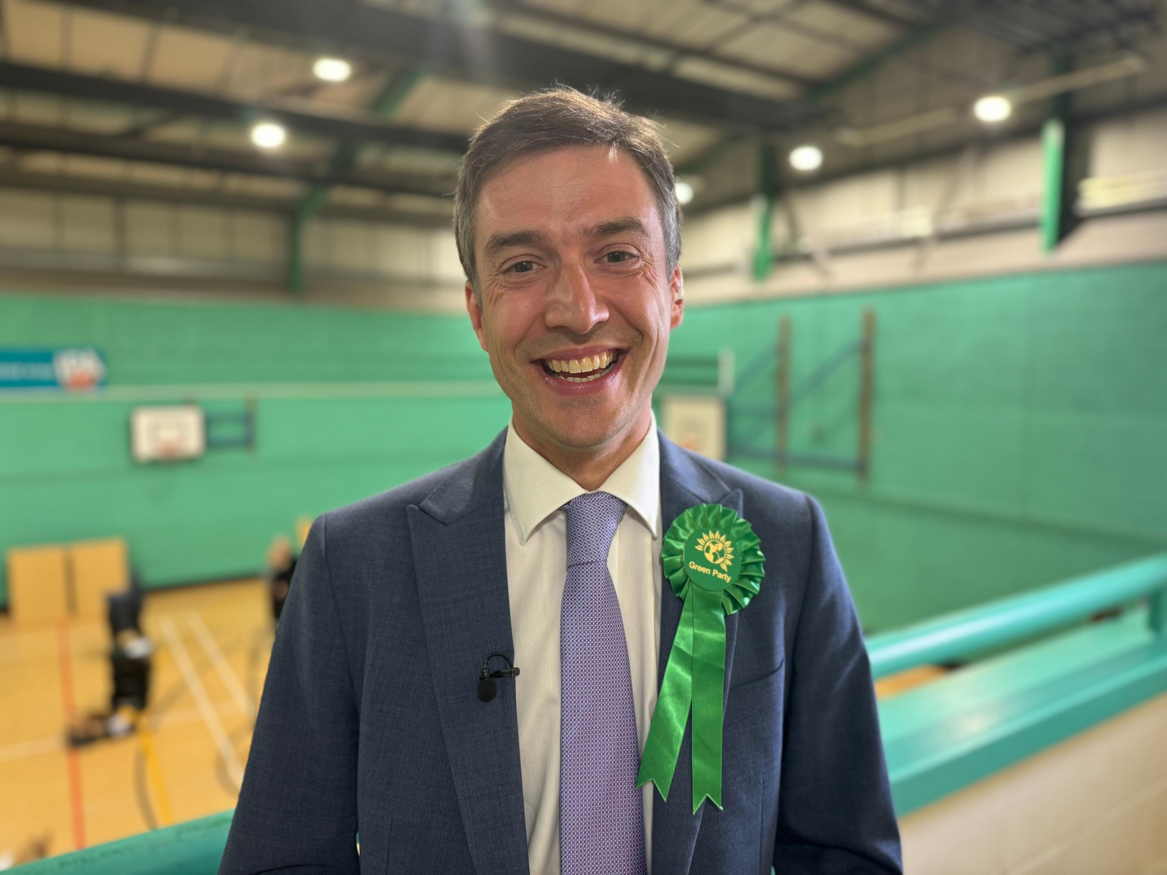 Green MP Adrian Ramsay celebrates election win in Diss - BBC News