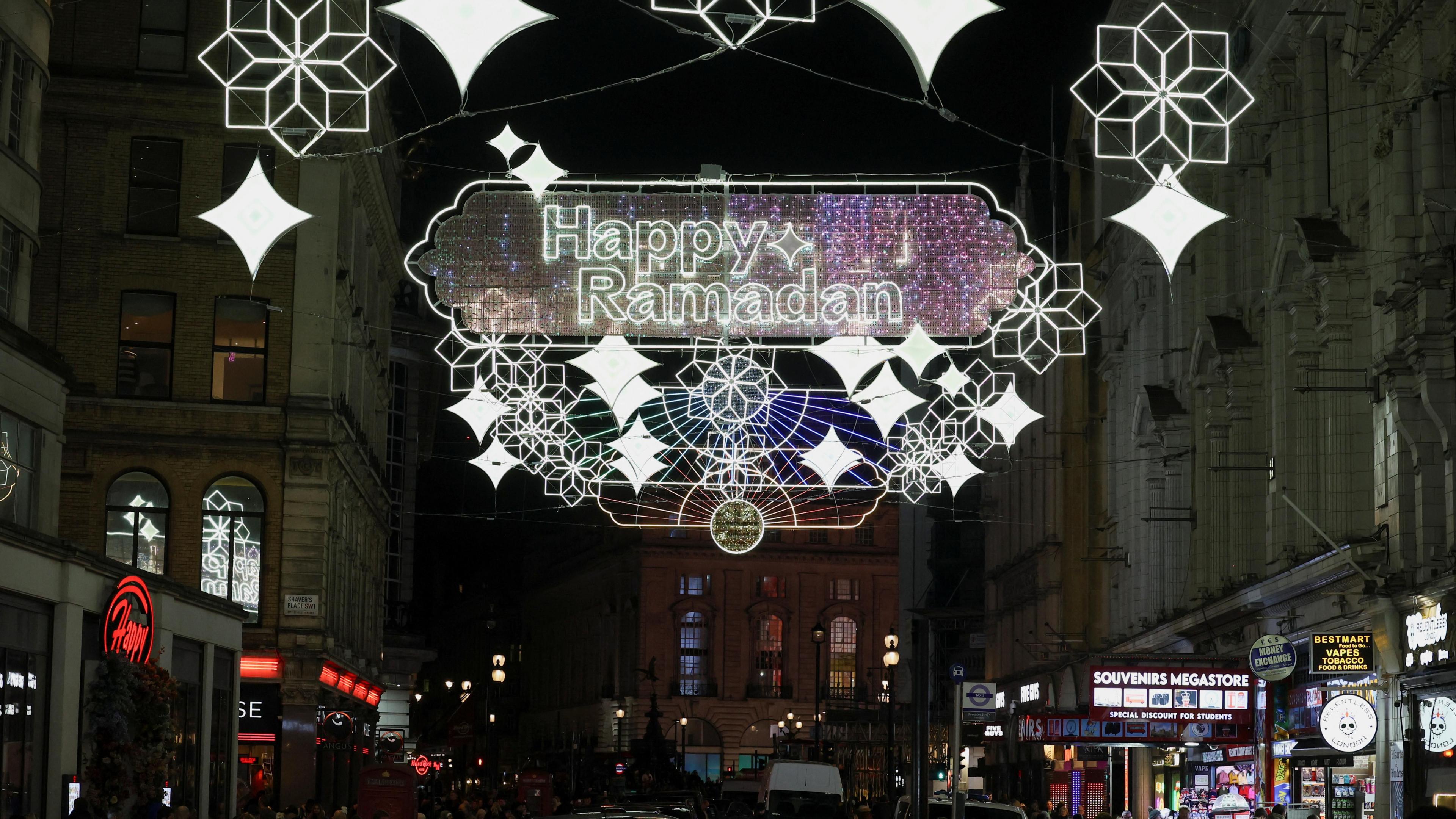 Ramadan lights are switched on in Piccadilly Circus