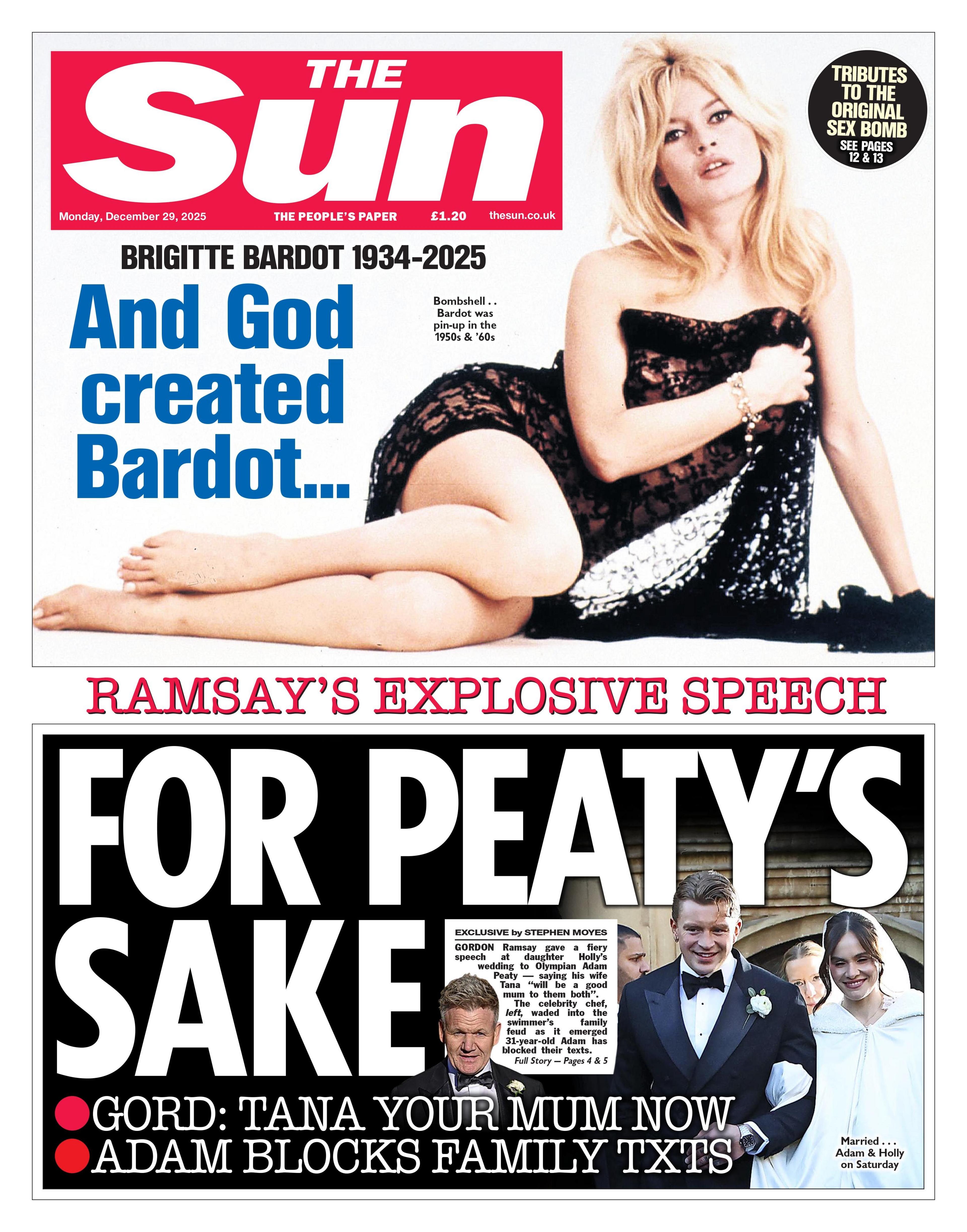 Titulli i gazetës Sun thotë: "Për hir të Peaty-t".