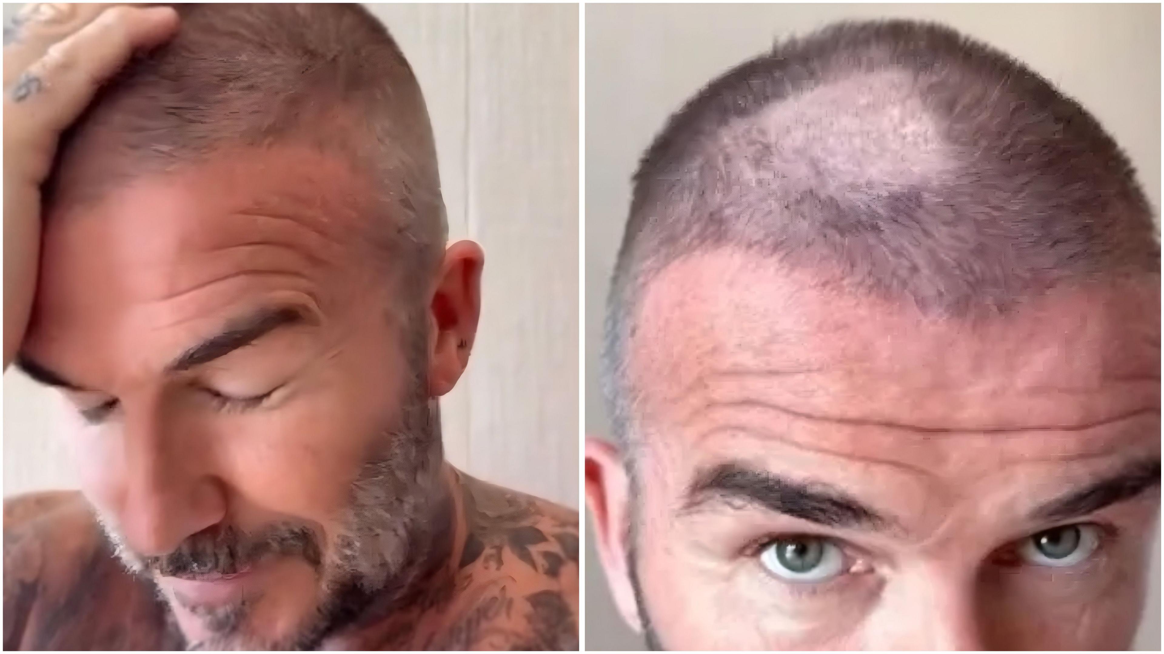 David Beckham revealing a very short shaved portion of his hair.