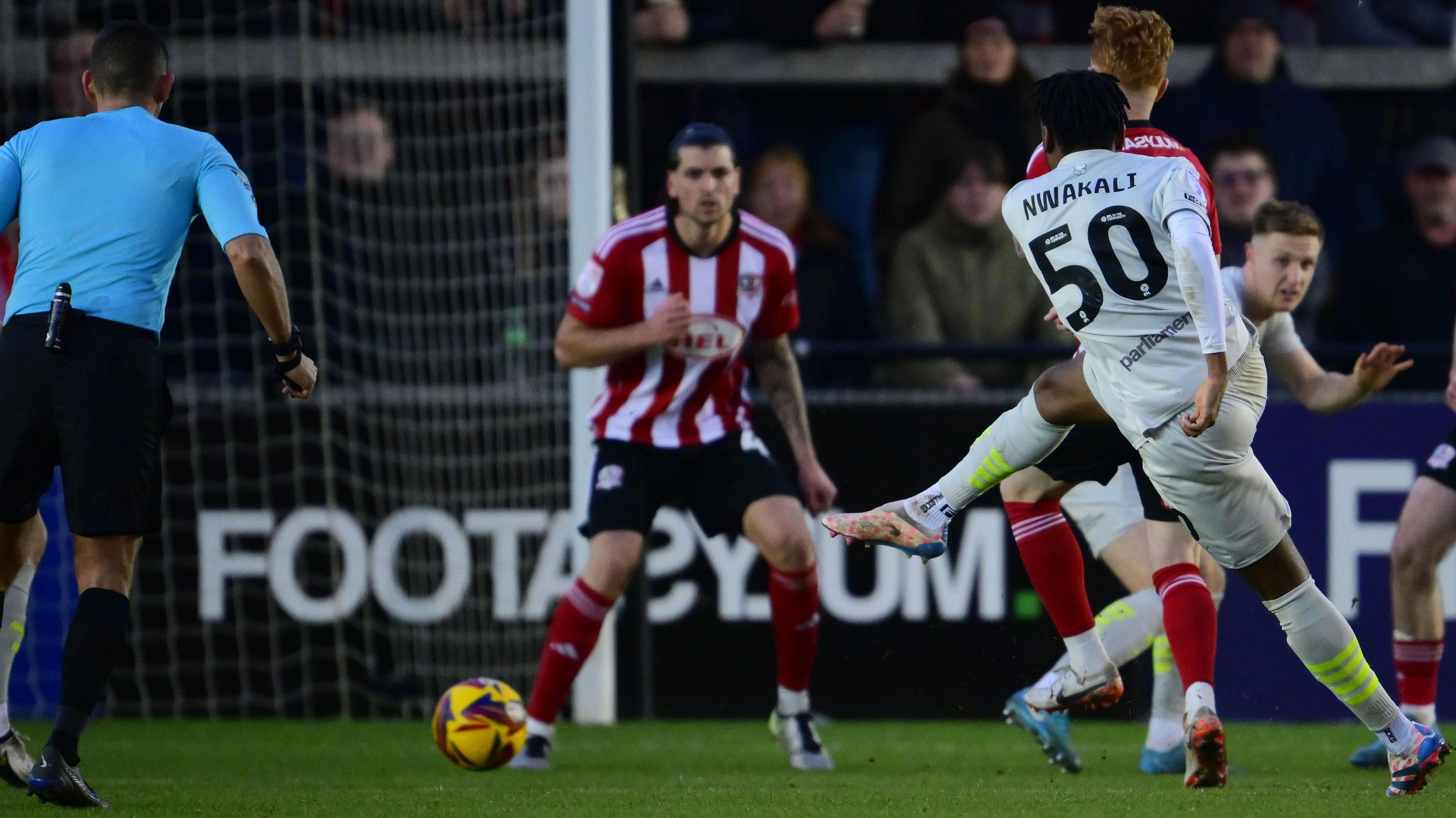 Barnsley's Kelechi Nwakali scores in their 2-1 win at Exeter City