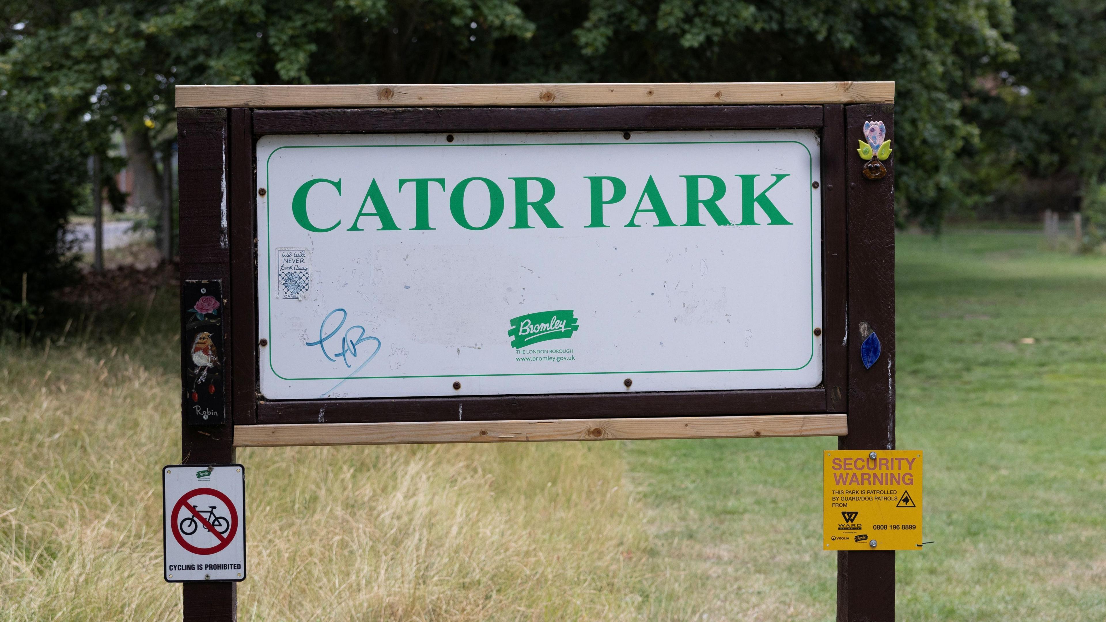 A sign saying Cator Park