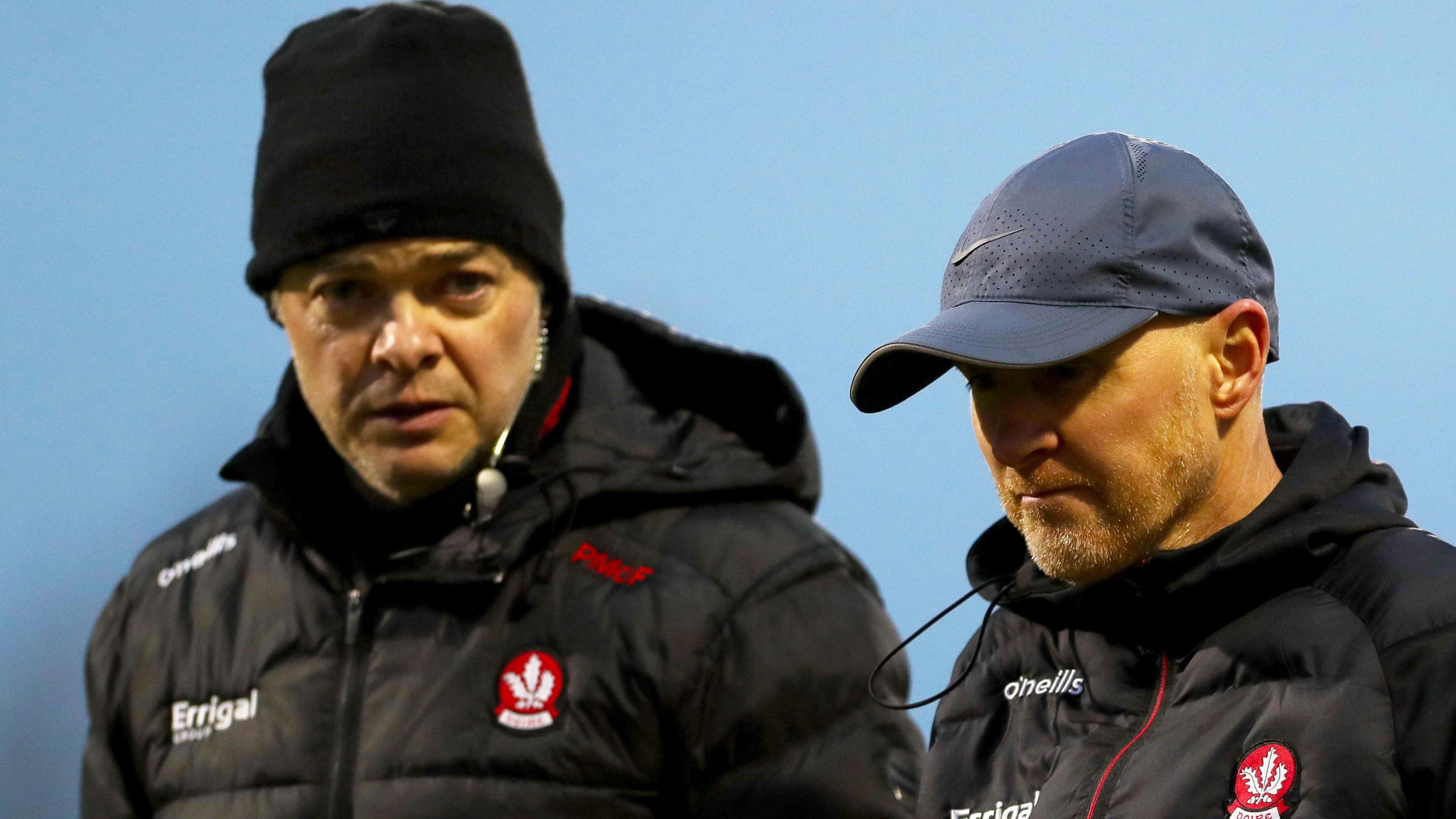 Paddy Tally (right) took over as Derry manager in 2025