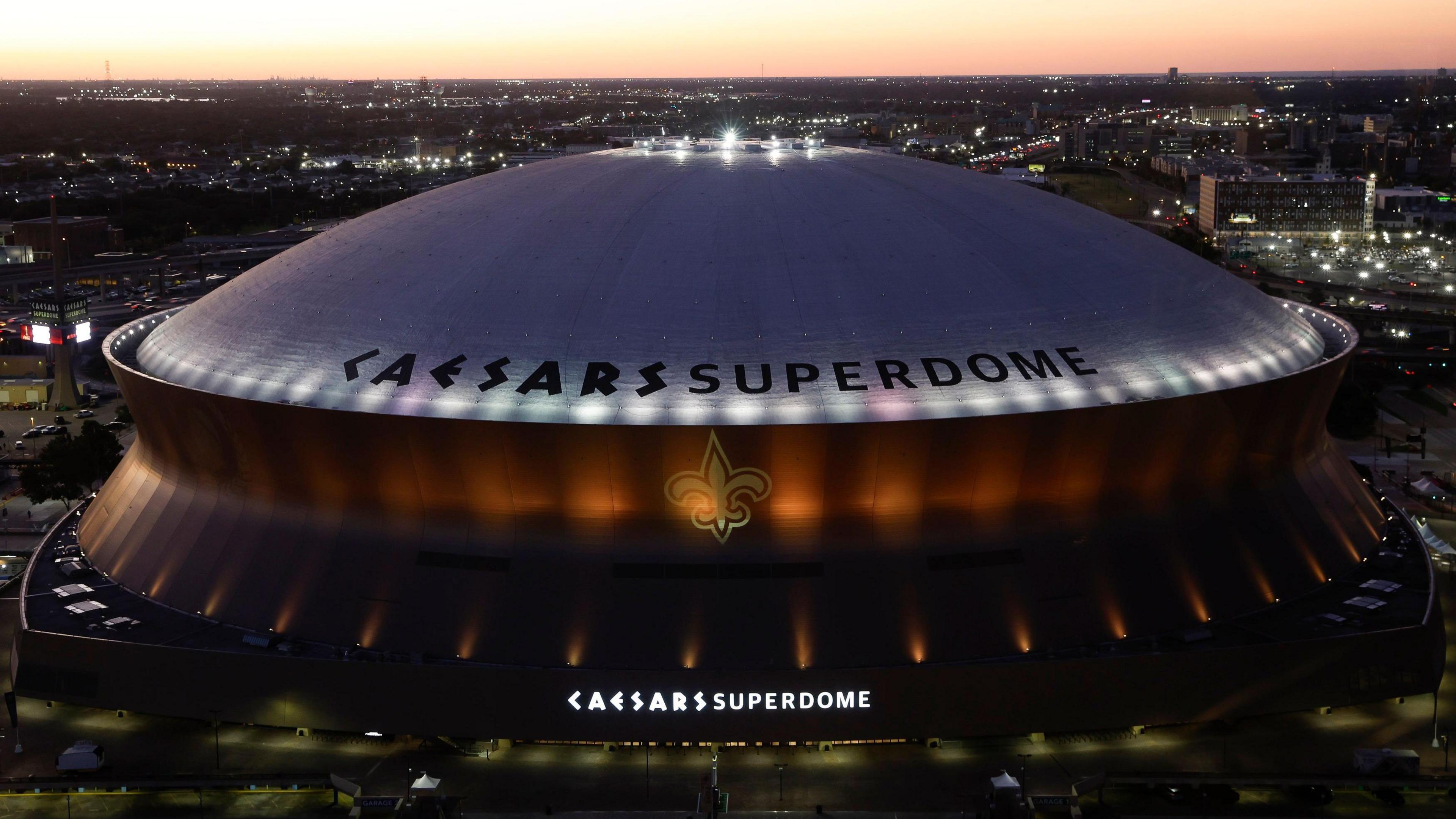 The Superdome in New Orleans at sunset