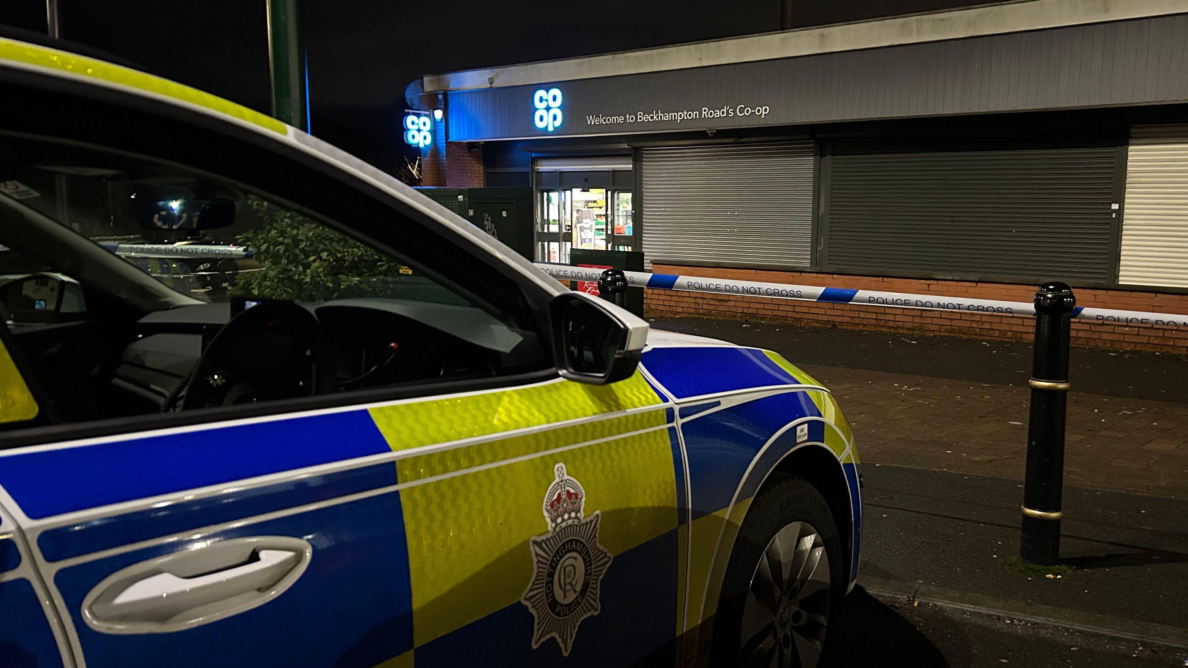 Police outside Co-op store in Beckhampton Road,  Bestwood, Nottingham