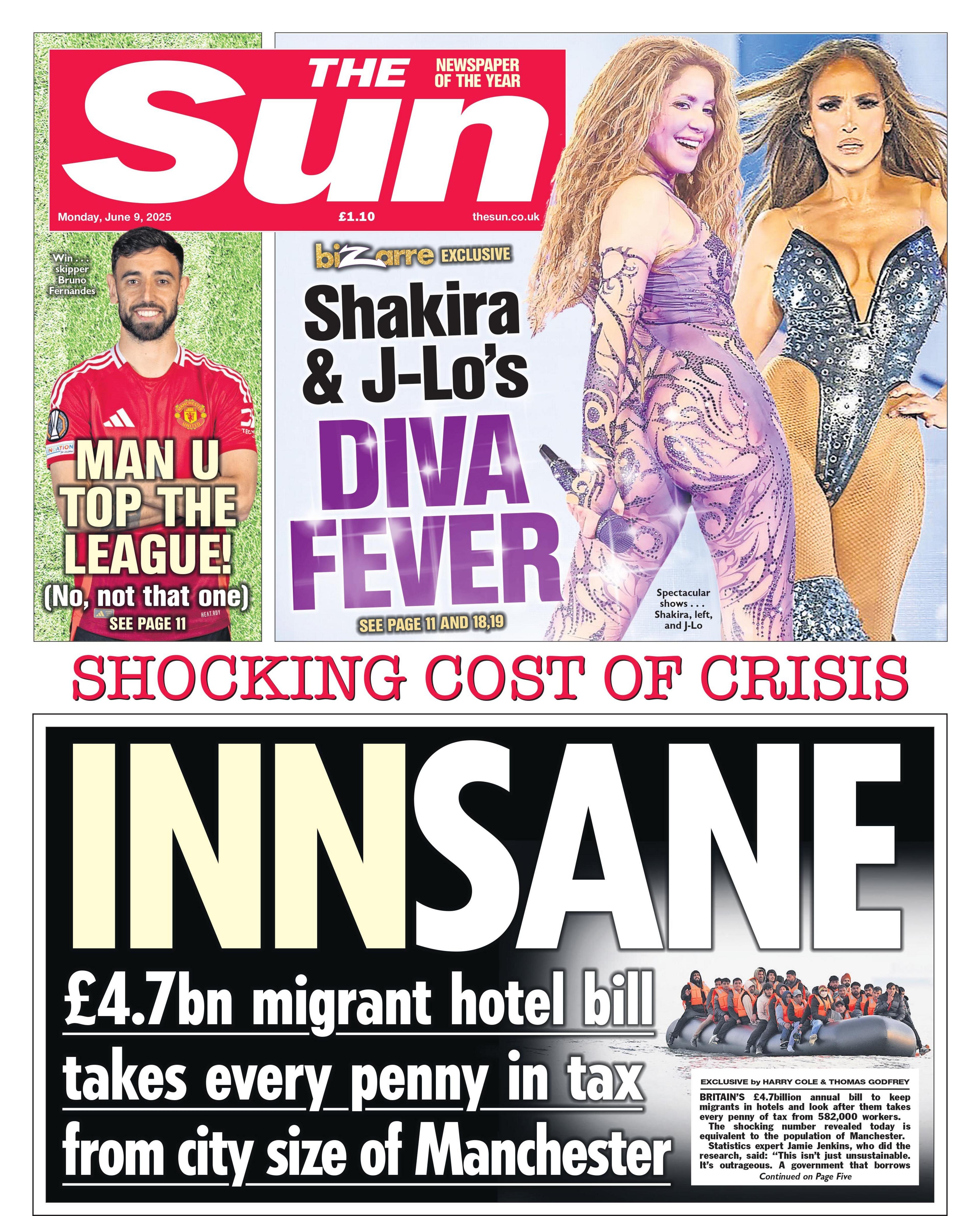 The headline on the front page of the Sun reads: "Innsane".