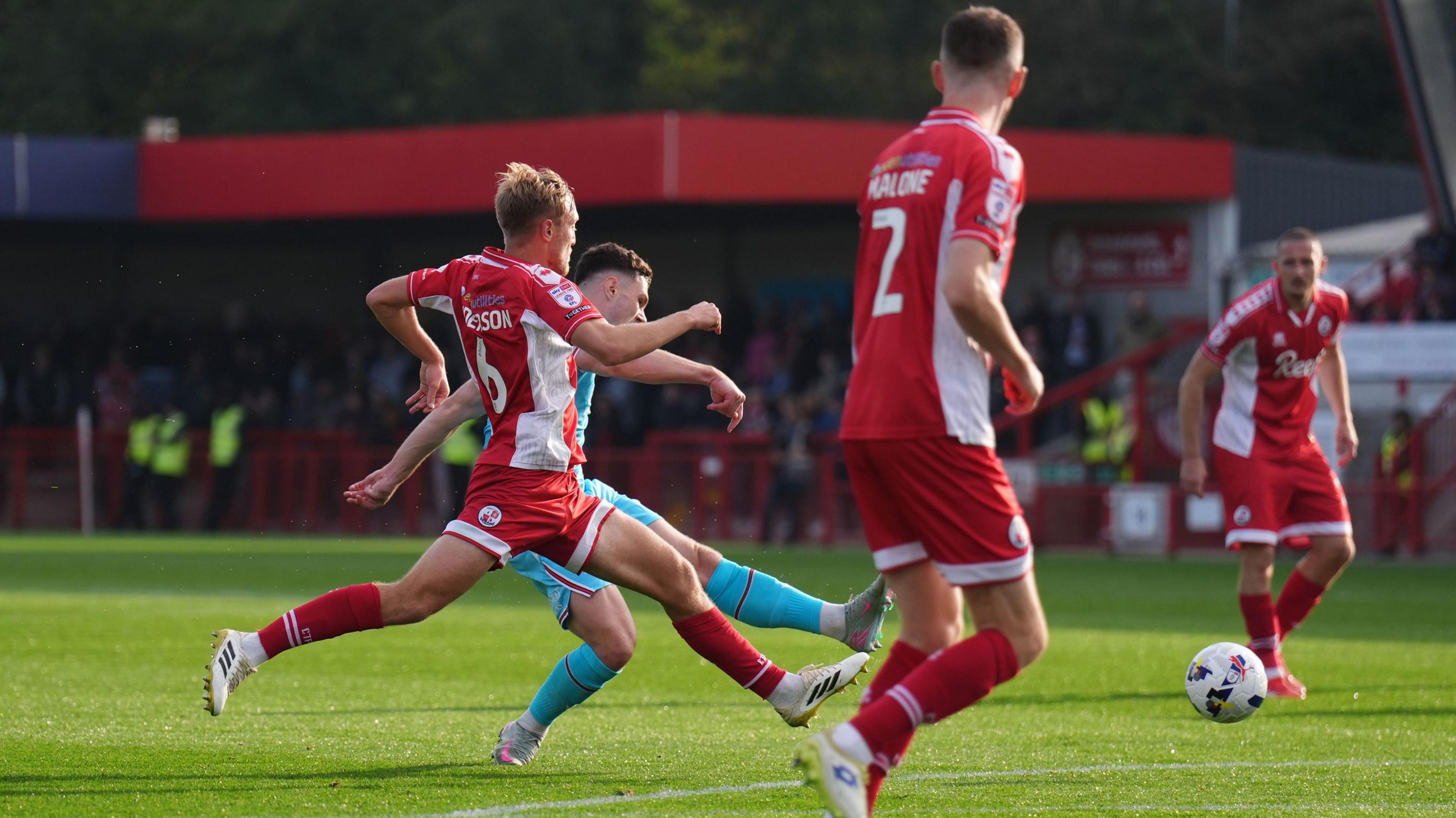 Walsall's Connor Barrett scores an equaliser for his side against Crawley