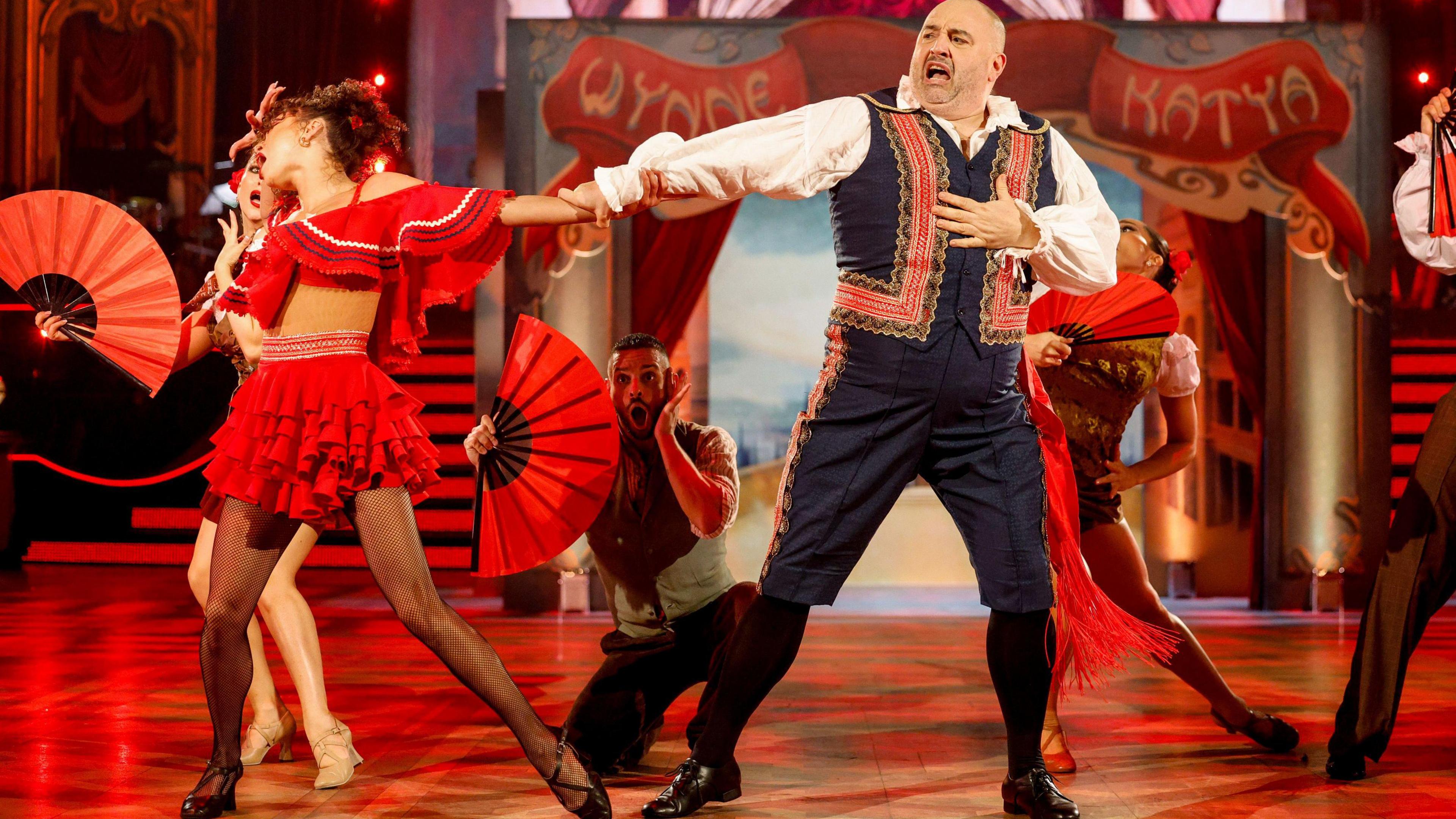 Wynne Evans, right, and Katya Jones perform on Strictly Come Dancing 