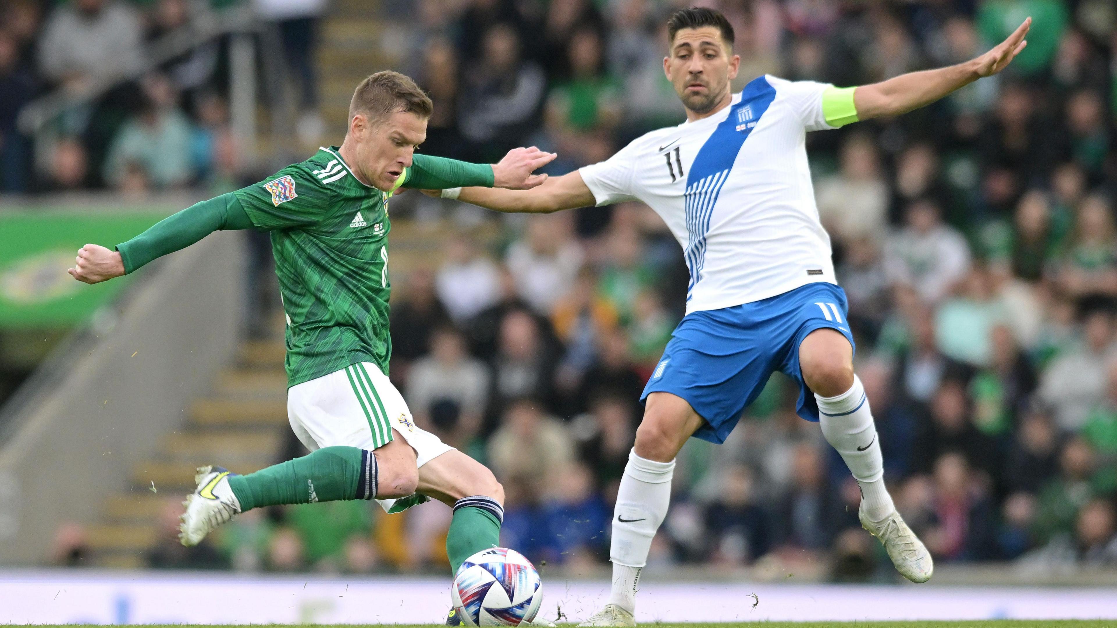 Steve Davis in action against Greece