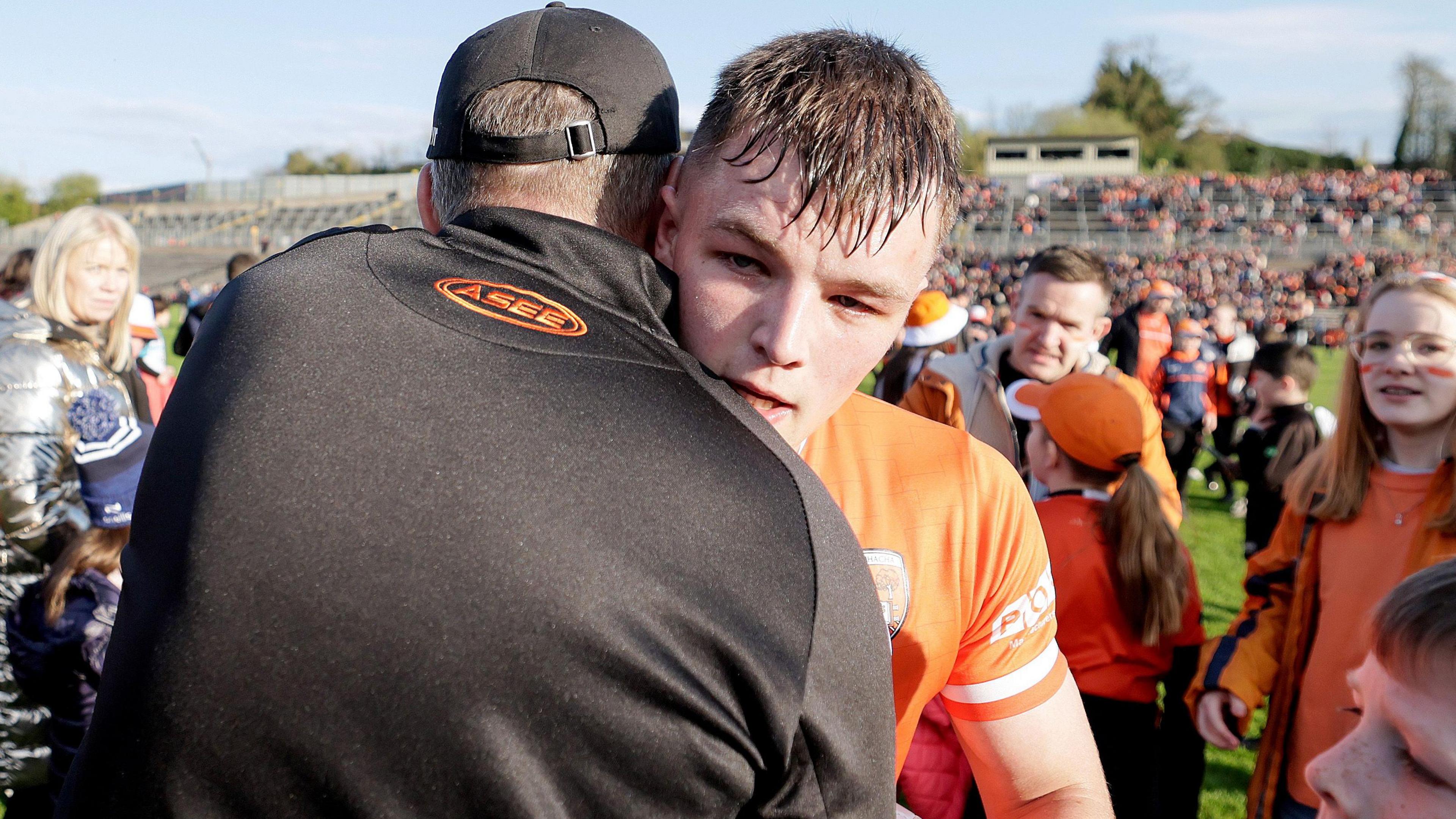 Armagh boss Kieran McGeeney celebrates after beating Down