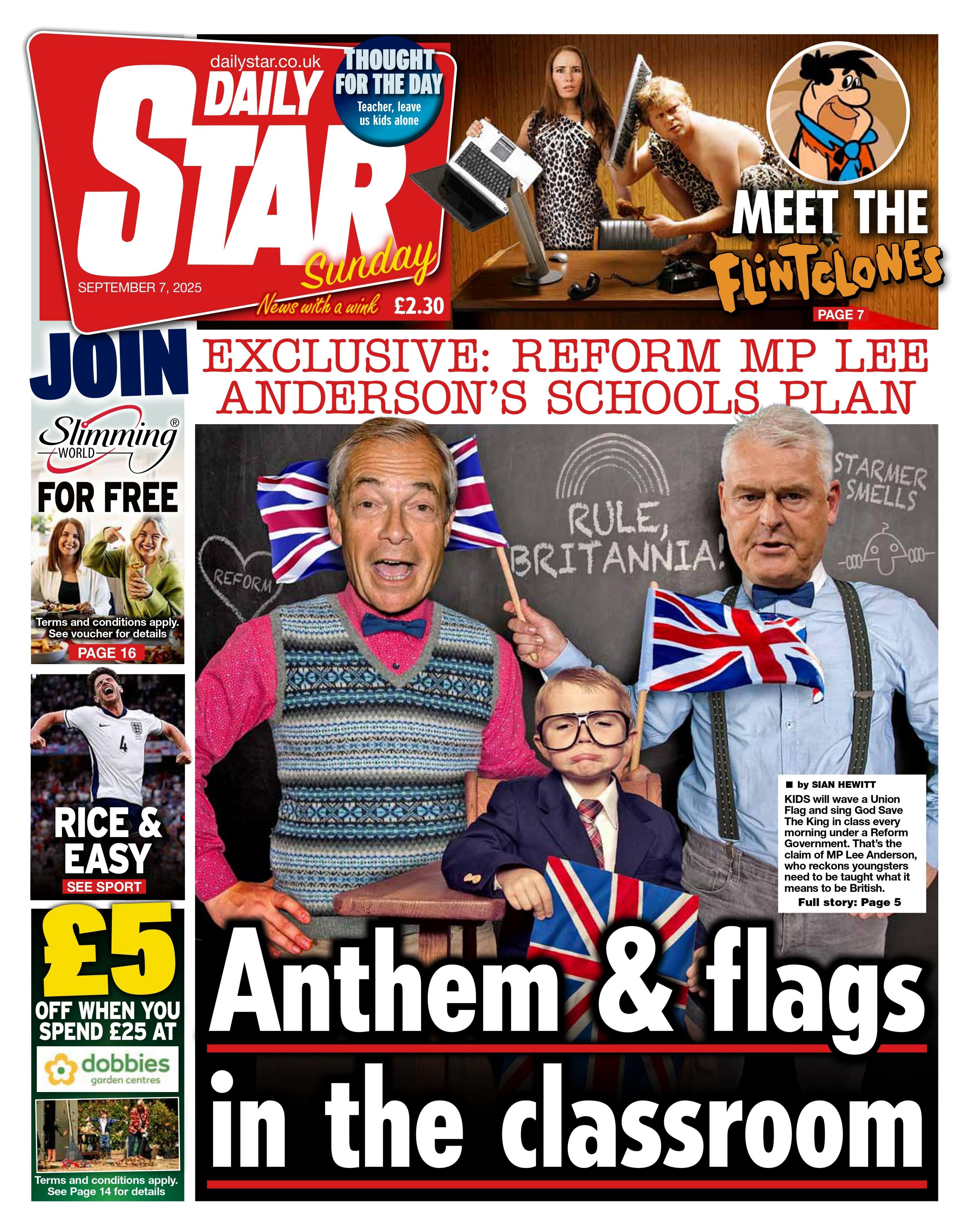 The headline on the front page of the Daily Star reads: "Anthem & flags in the classroom".