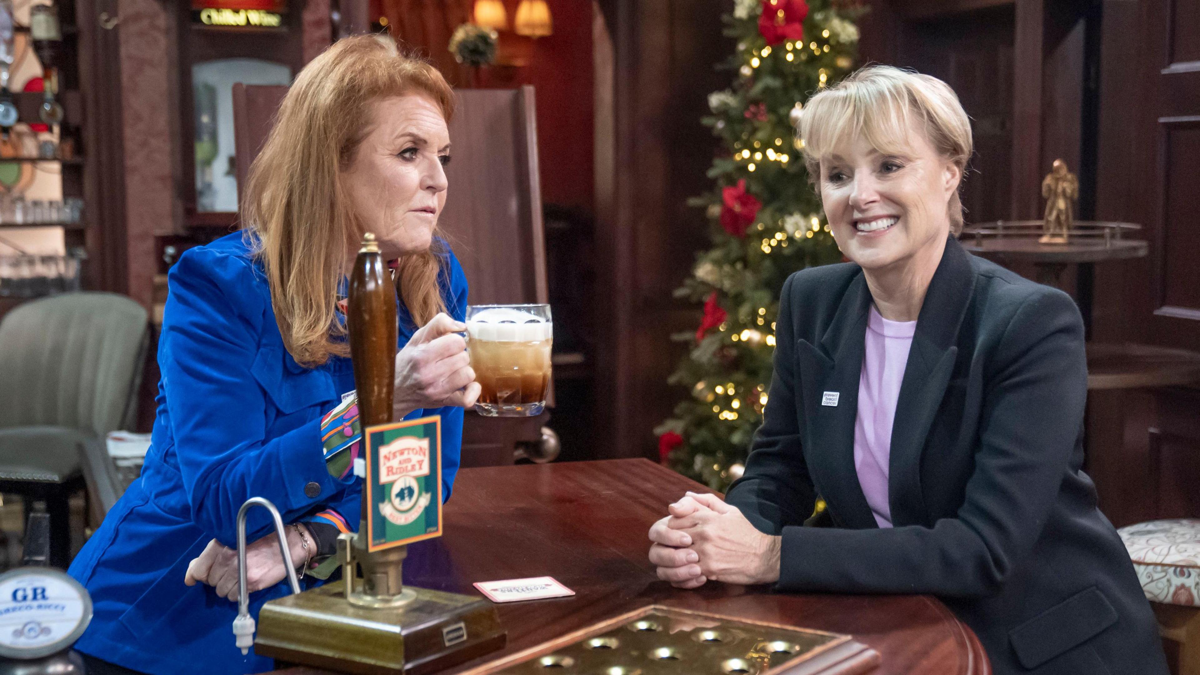 The Duchess of York visited the set with soap star Sally Dynevor 