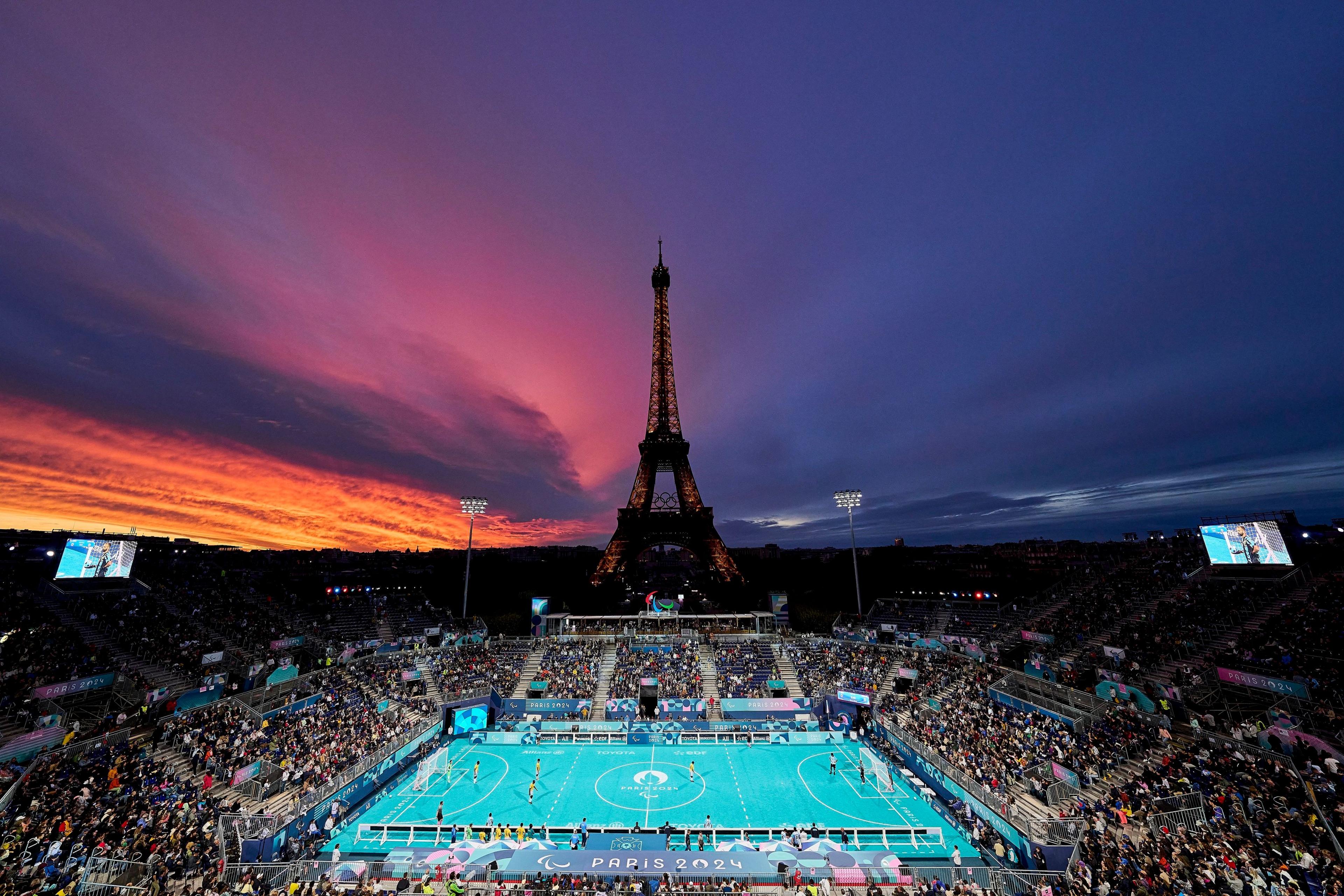 Brazil play Argentina in the semi-finals of the blind football at the Paris 2024 Paralympics