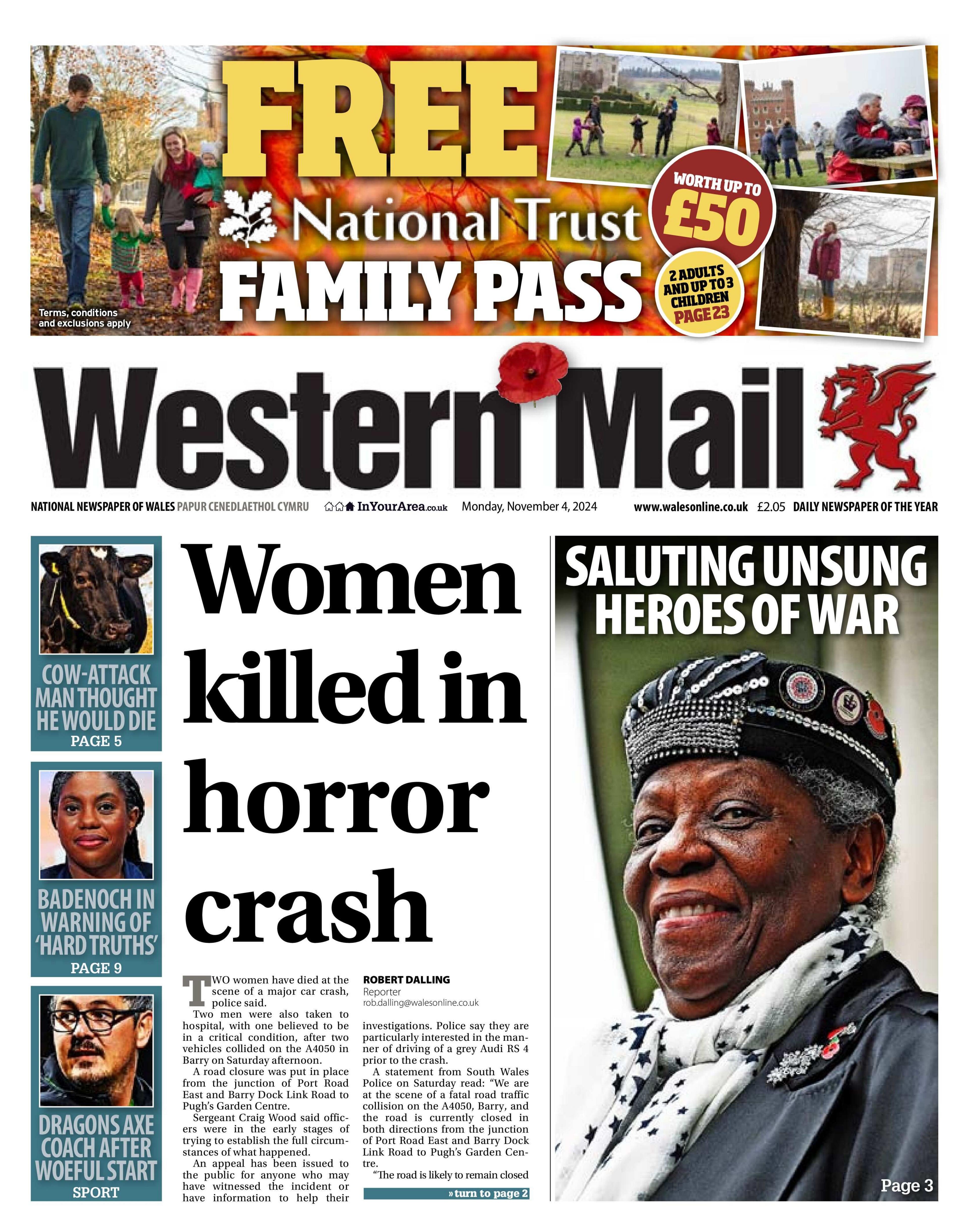 Front page of the Western Mail