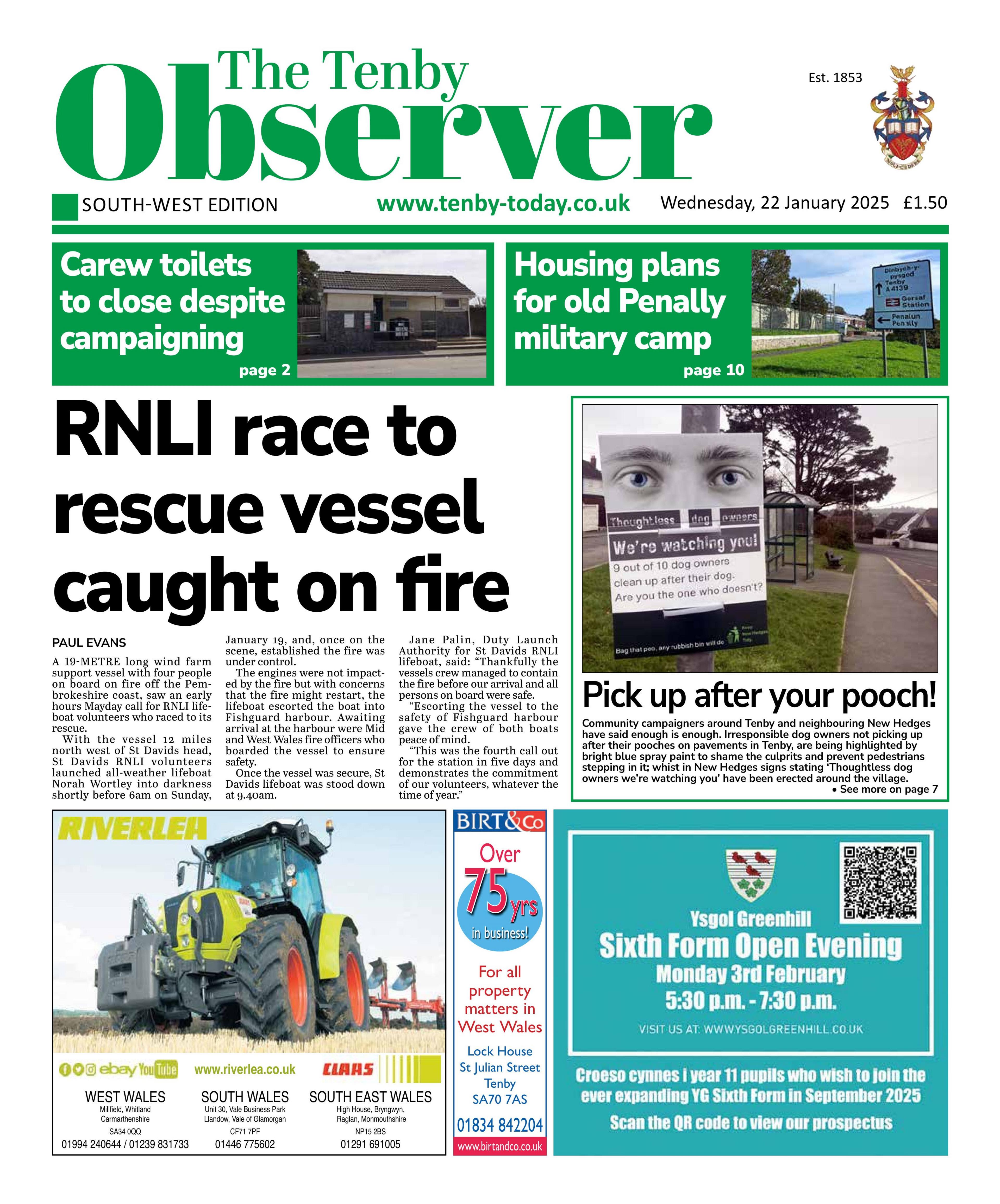 Front page of the Tenby Observer