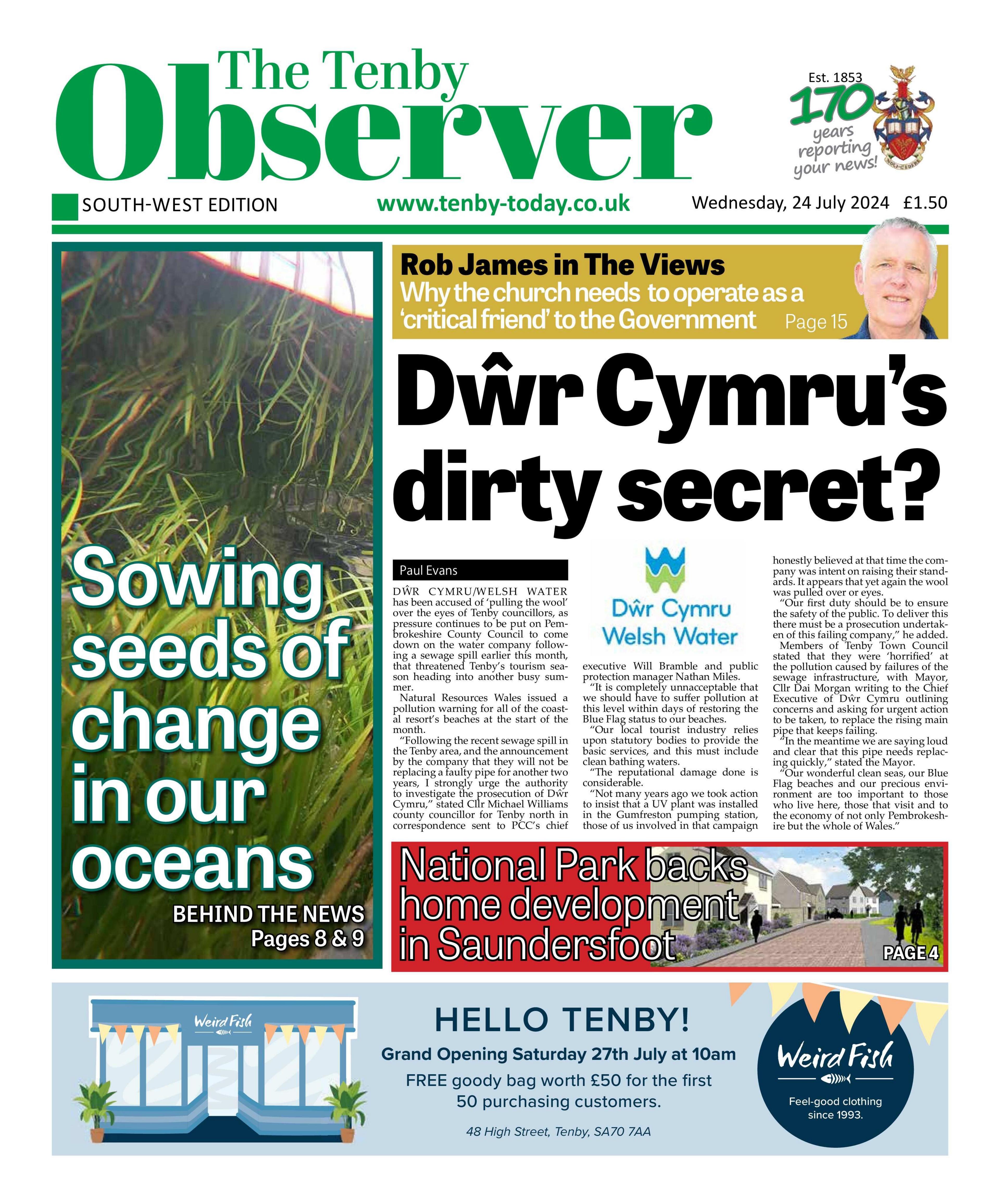 The Tenby Observer front page