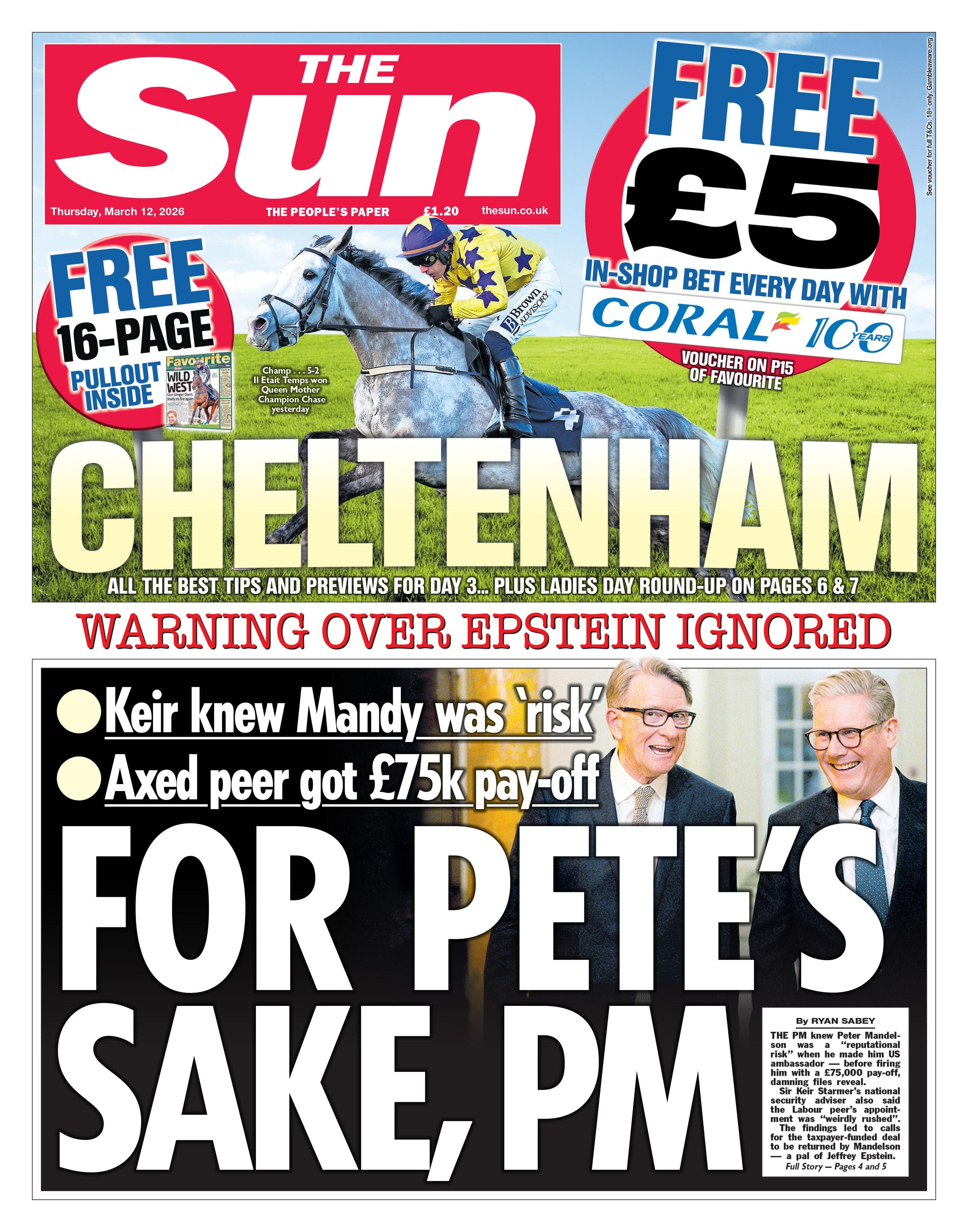 "Për hir të Pjetrit, Kryeministër", shkruhet në titullin kryesor të gazetës "The Sun".