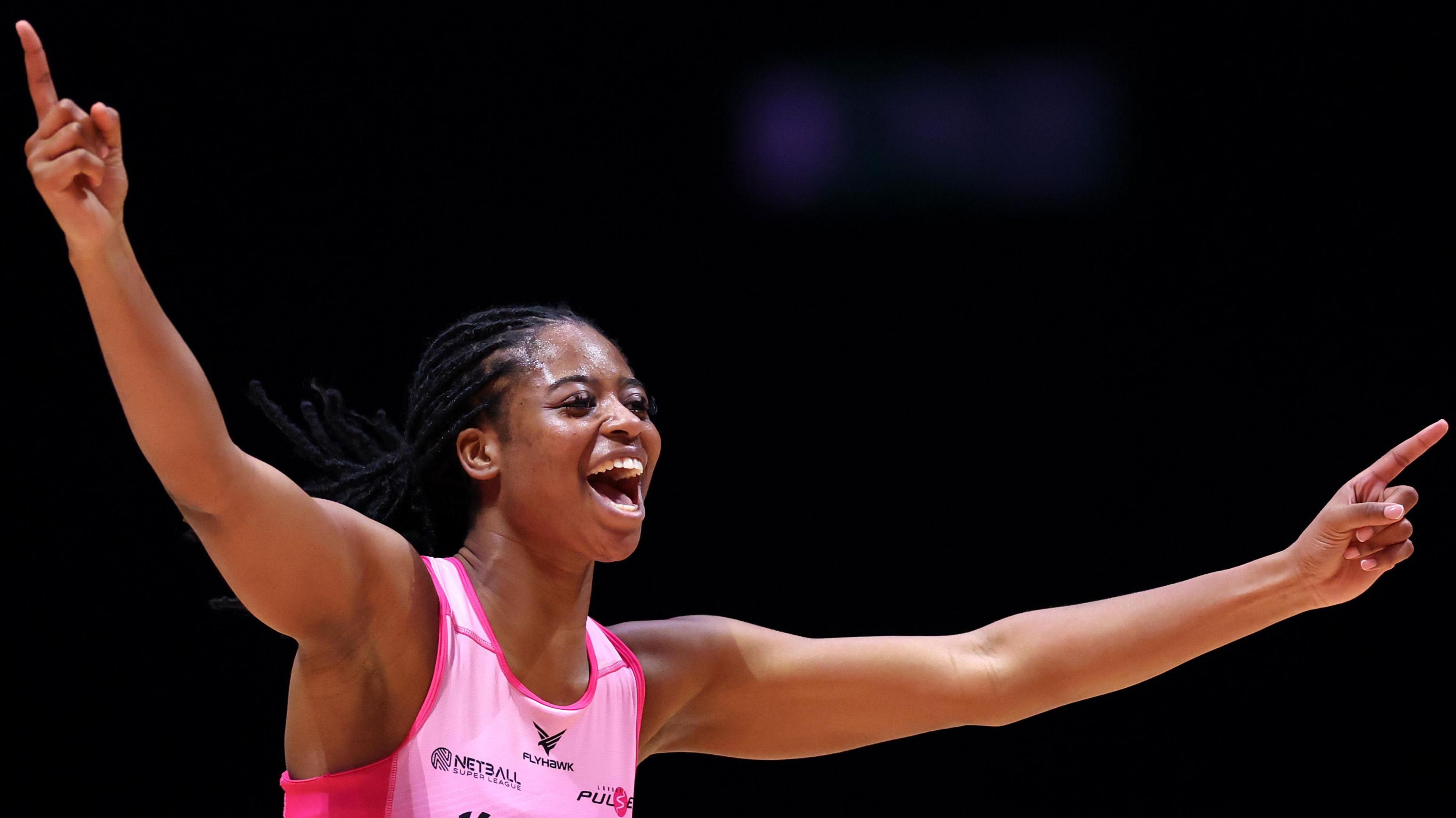 London Pulse's Olivia Tchine celebrates with both arms outstretched