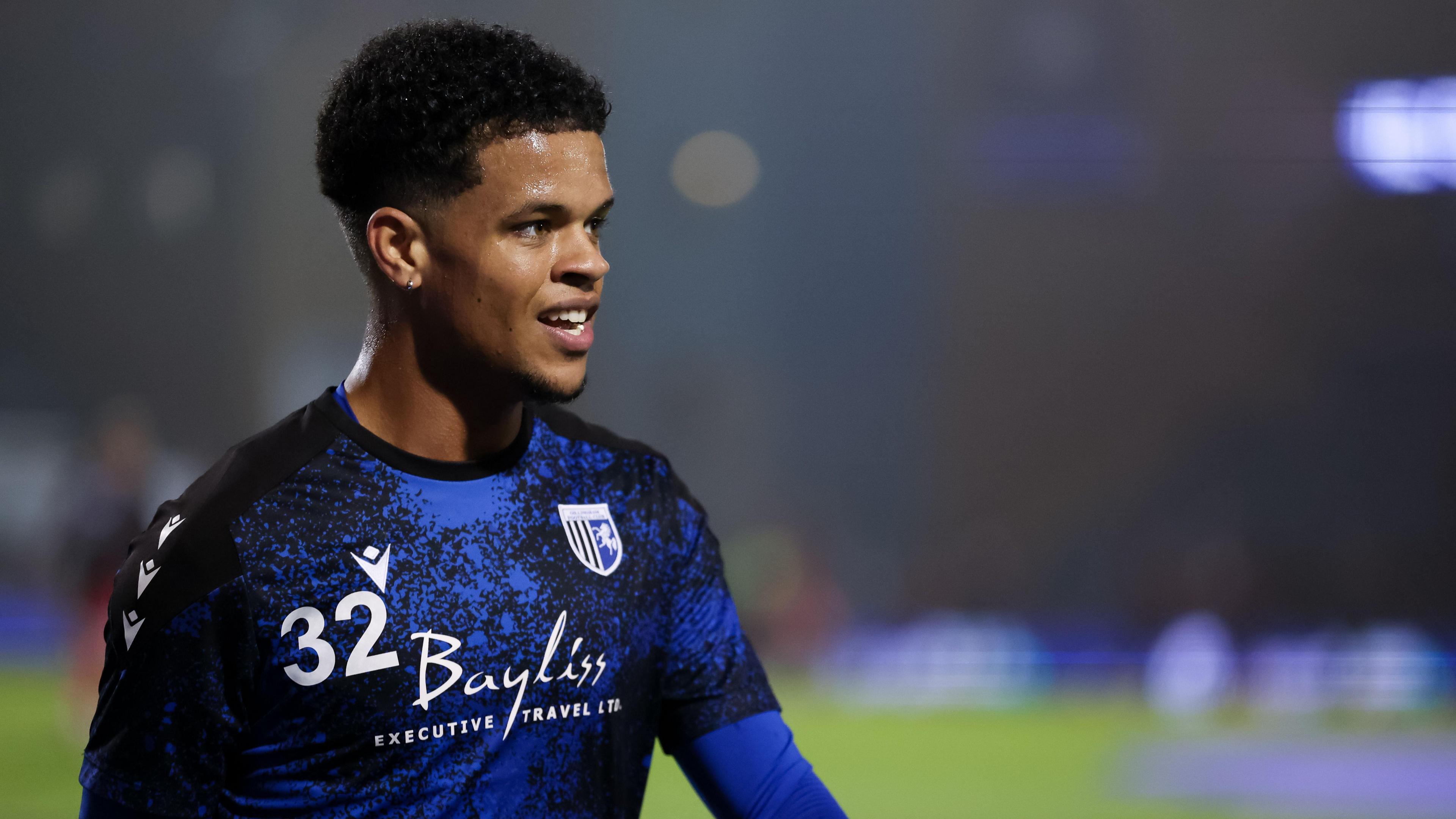 Gillingham FC's Lenni Cirino during the warm up before a match