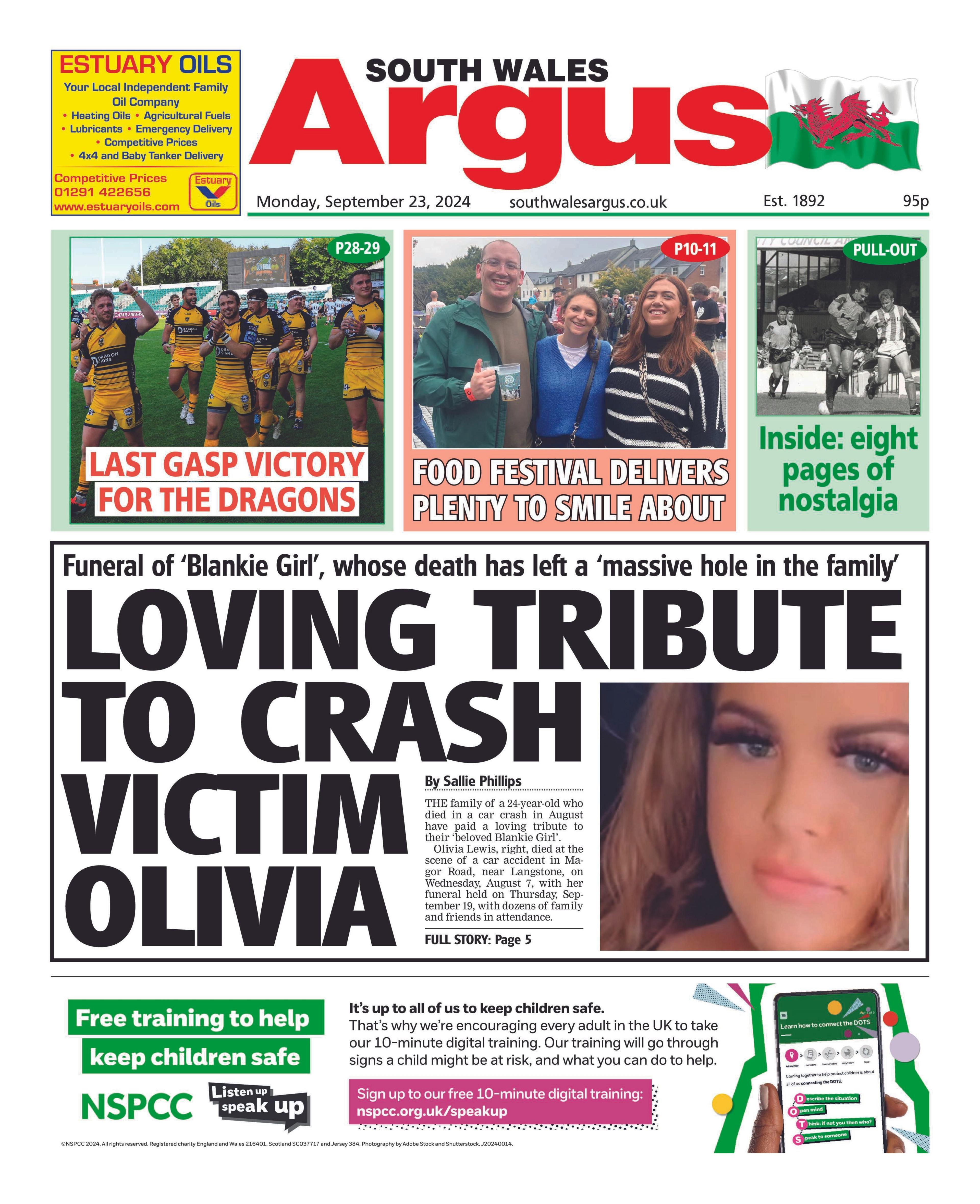 South Wales Argus front page 