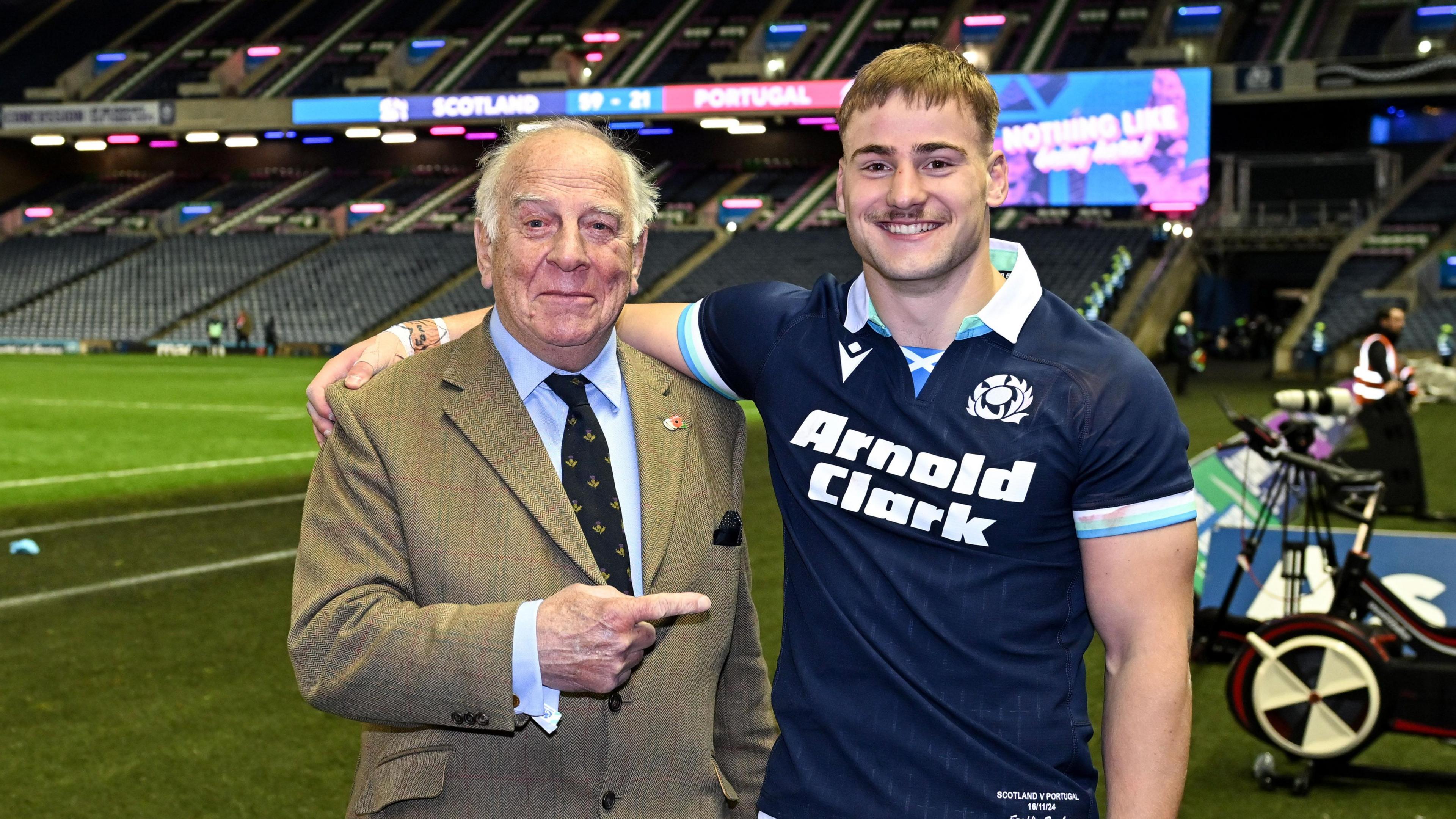 Donald White poses with Freddy Douglas after Scotland's win over Portugal