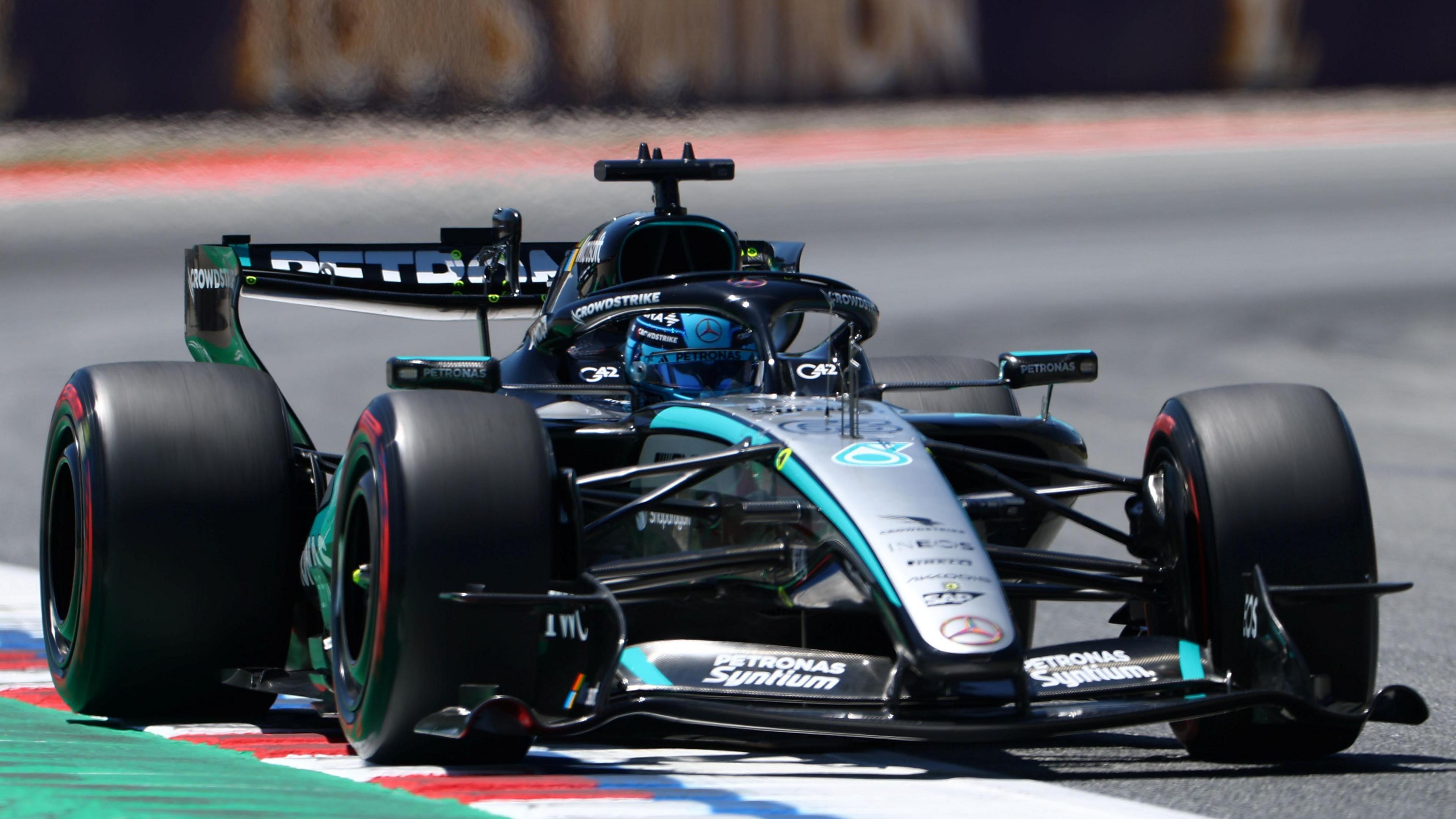 Mercedes' George Russell in first practice for the Barcelona-Catalunya Grand Prix