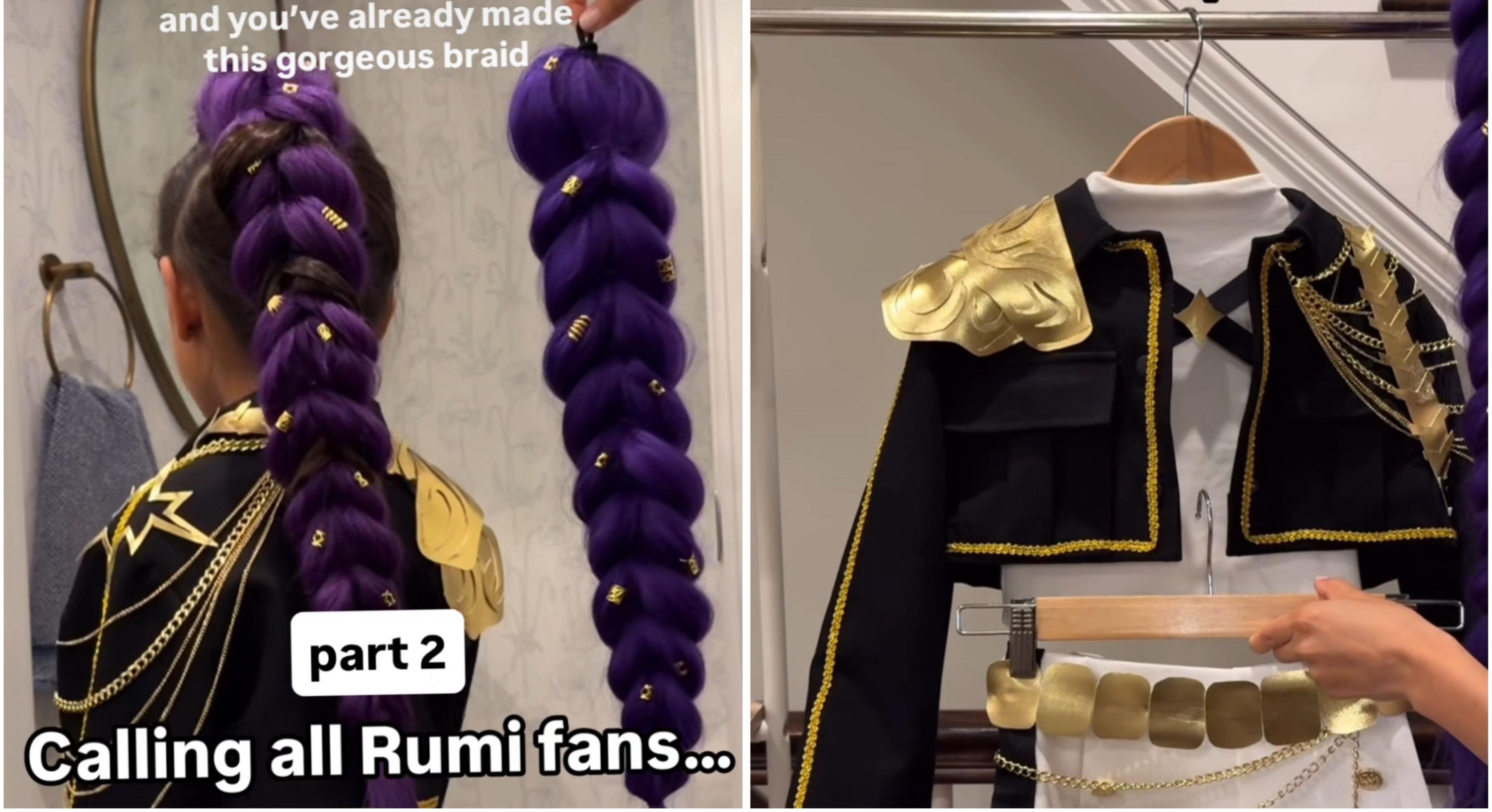 Screen shots from a Rumi costume tutorial video.