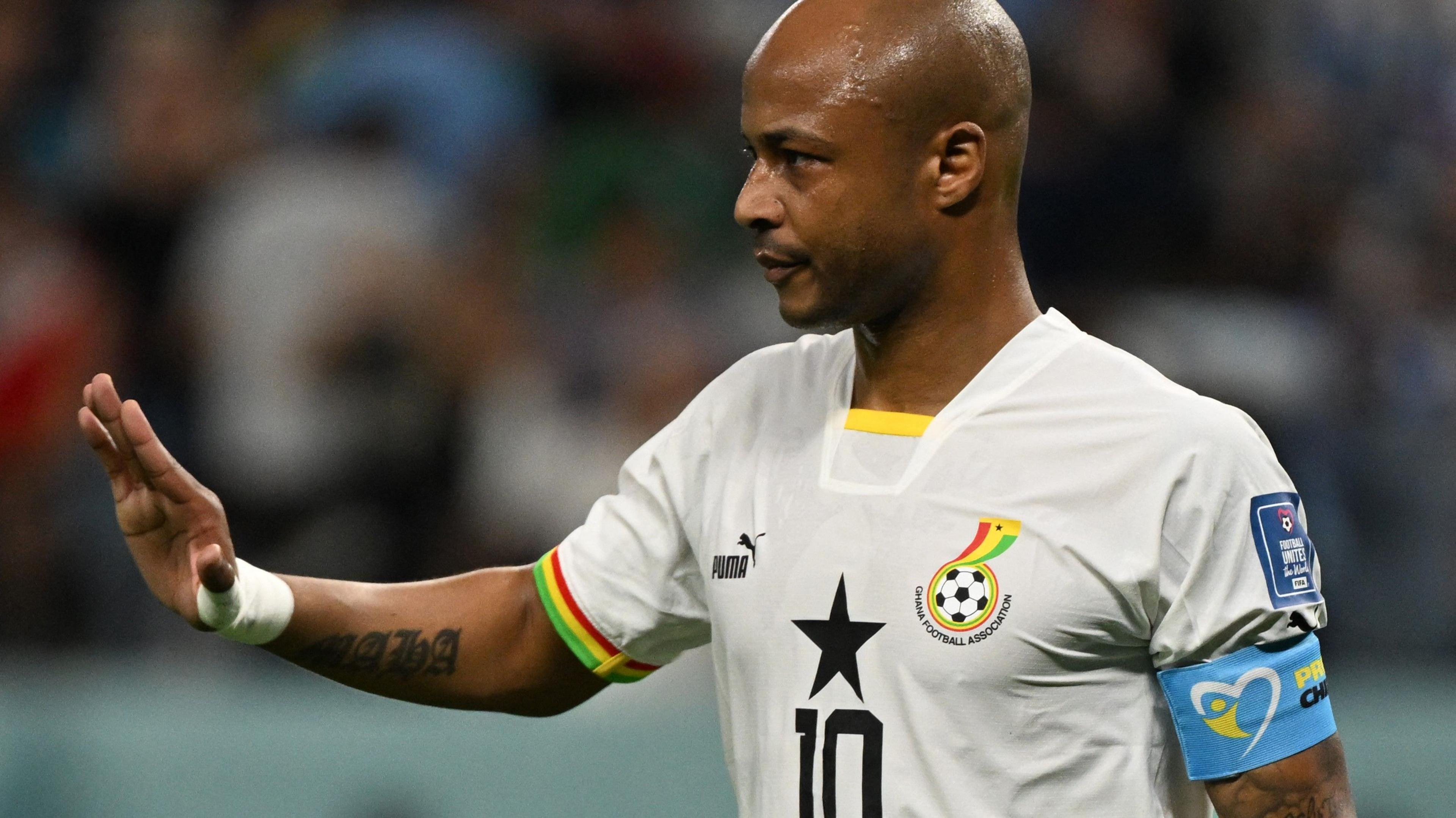 Andre Ayew, captaining Ghana's Black Stars in an international during the Qatar 2022 World Cup