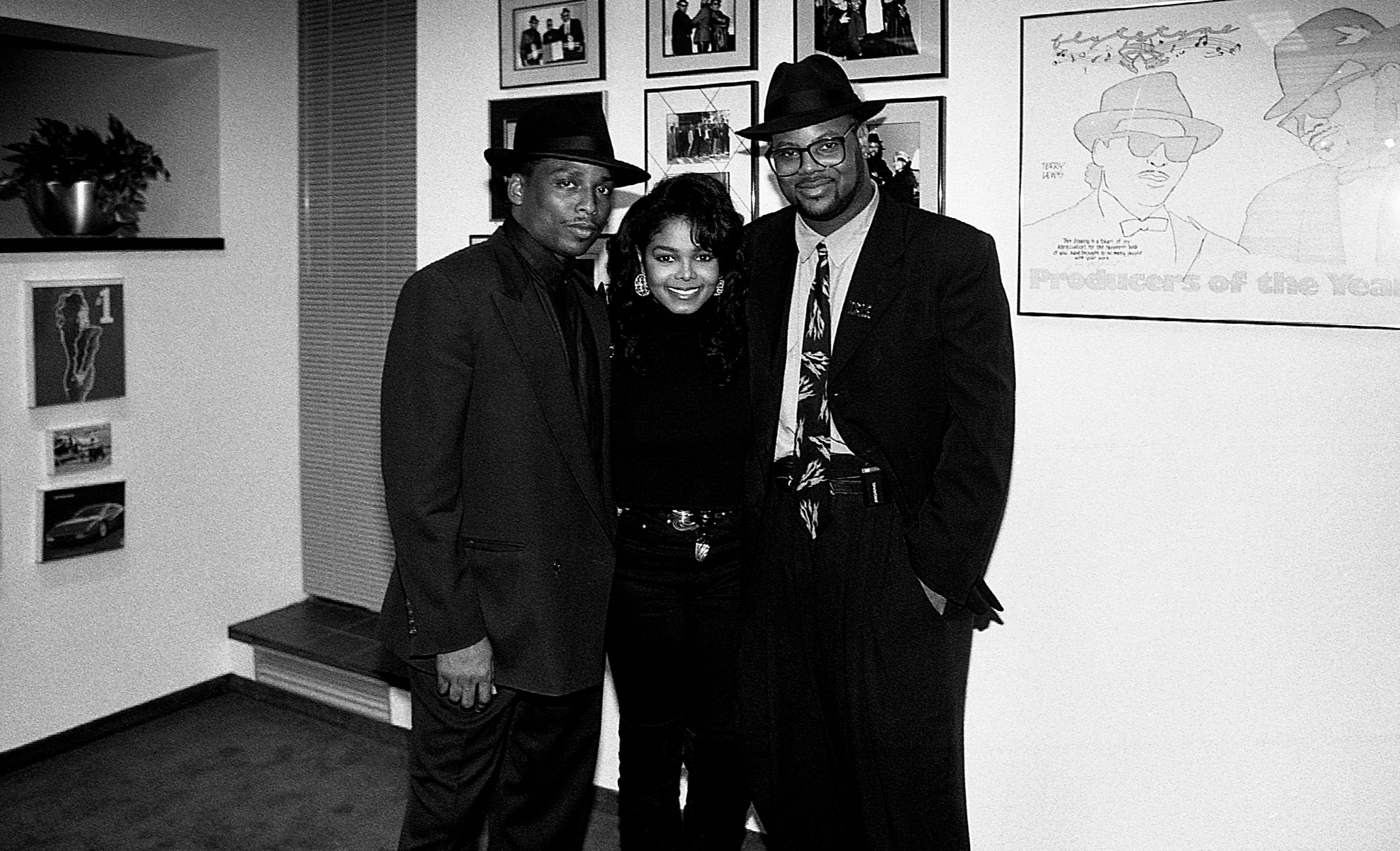 Janet Jackson in the studio with her co-producers and confidantes Jimmy Jam (right) and Terry Lewis in 1989