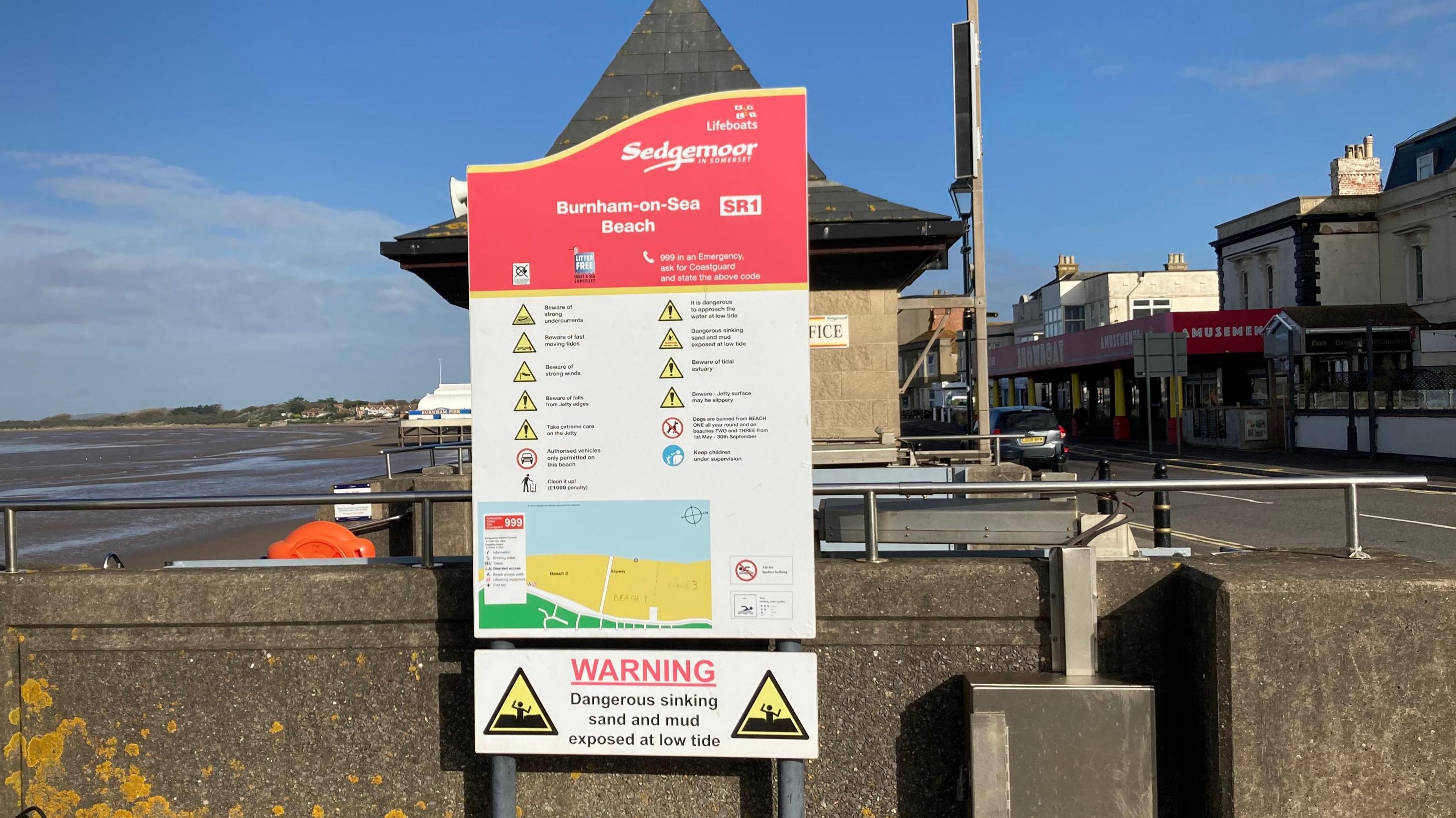 A warning sign on Burnham seafront