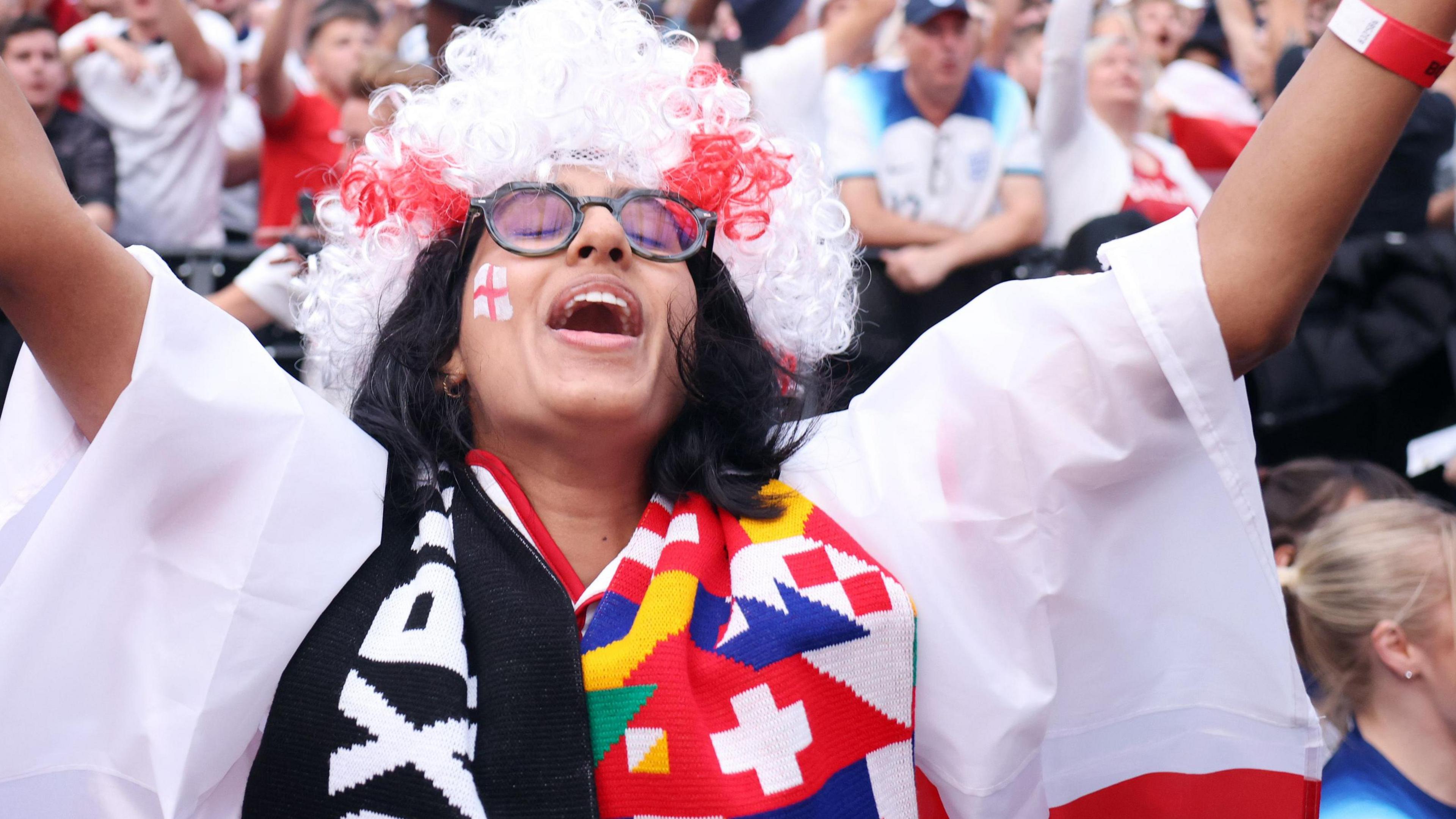 An England fan at Boxpark Croydon