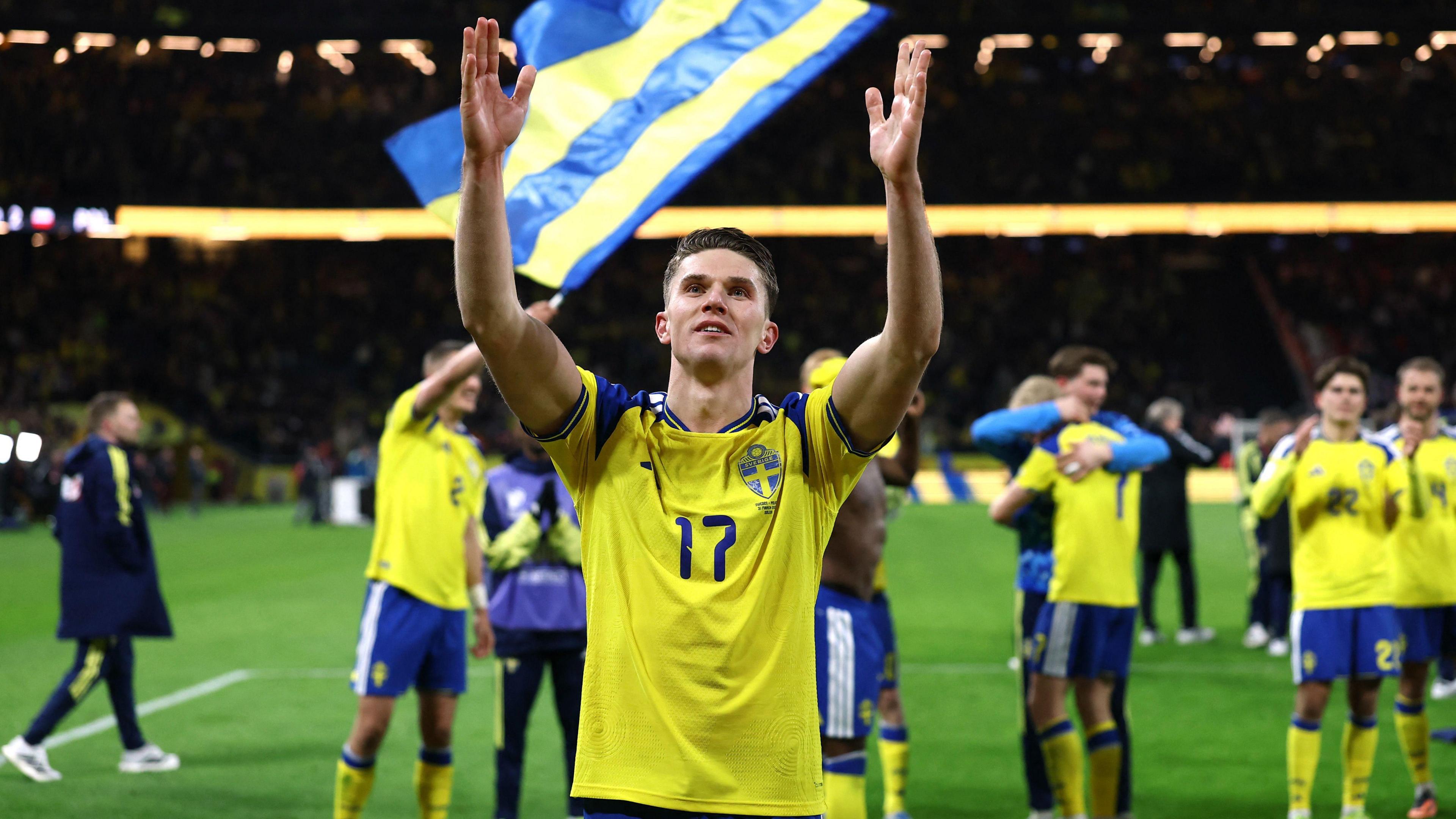 Sweden's Viktor Gyokeres celebrates after win over Poland to take them to World Cup