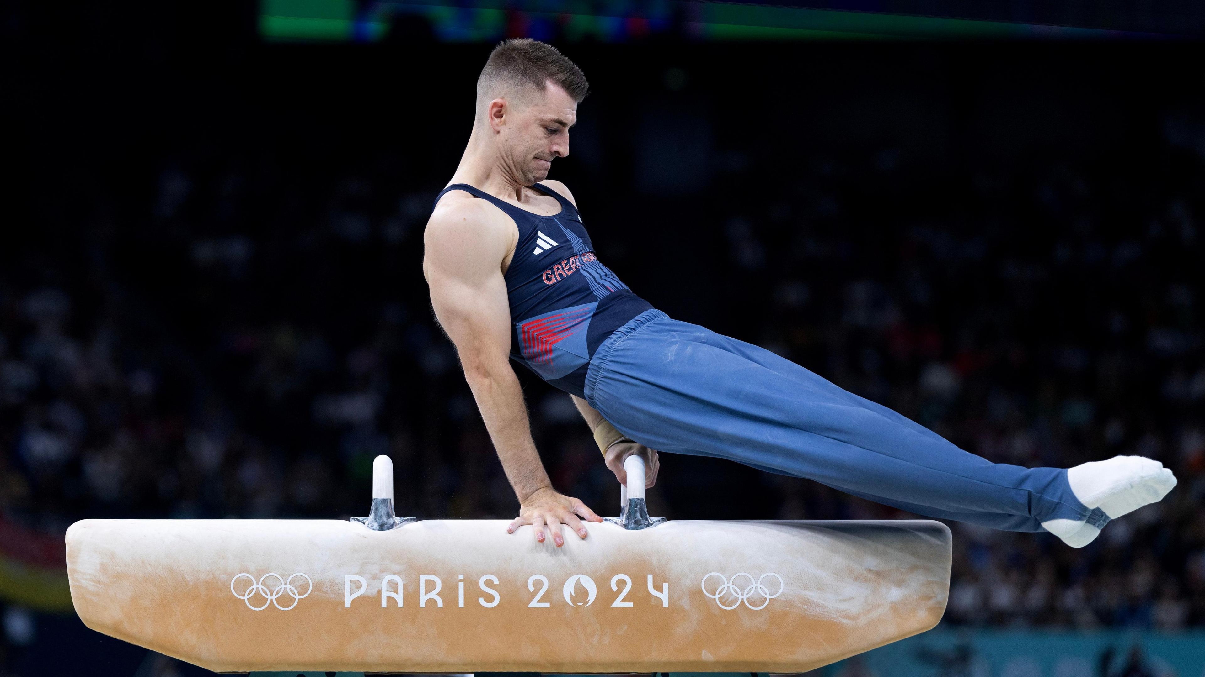 Max Whitlock on the pommel horse at Paris 2024 Olympics